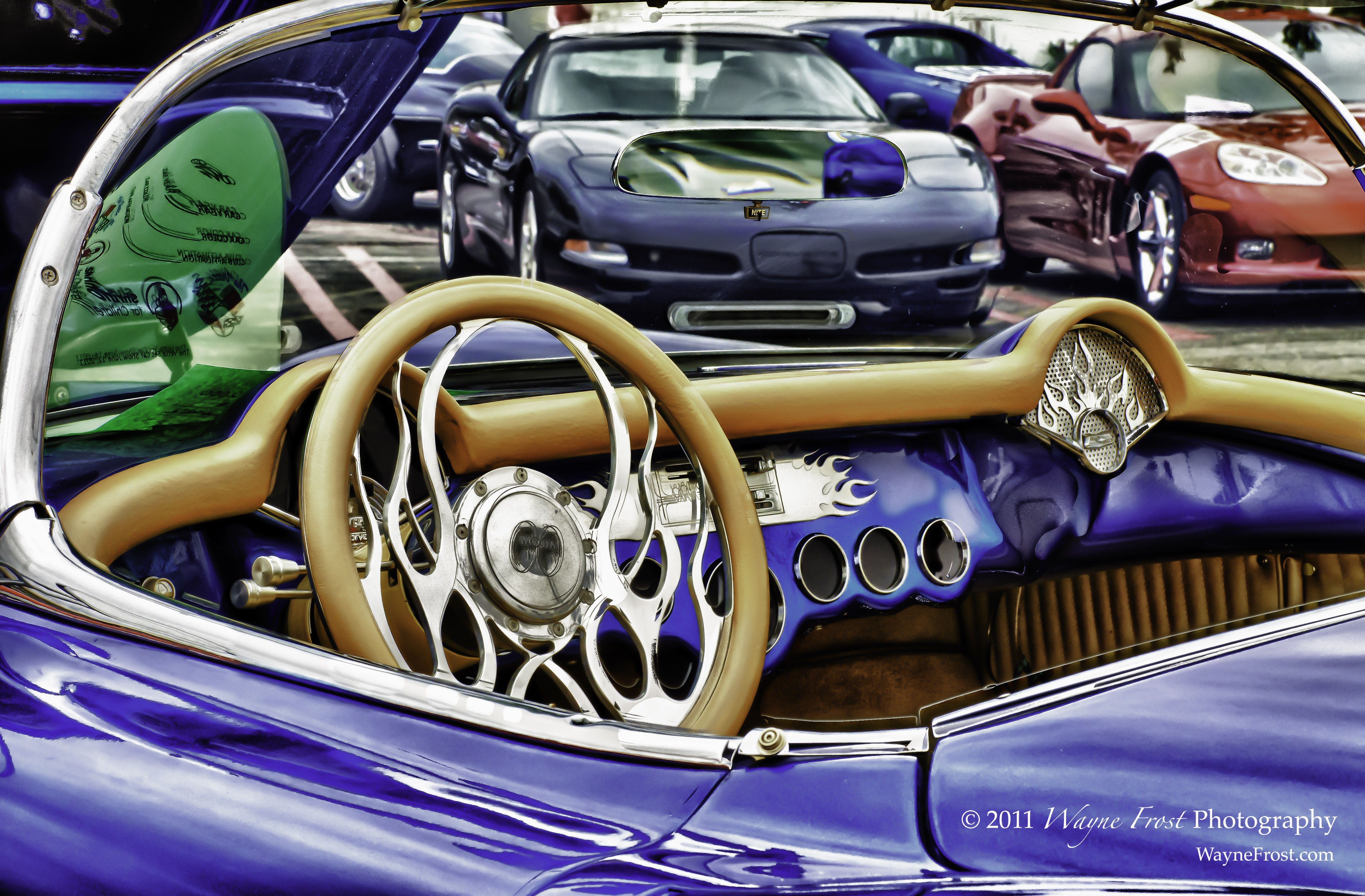 Custom purple Corvette interior with flame details HD Wallpaper