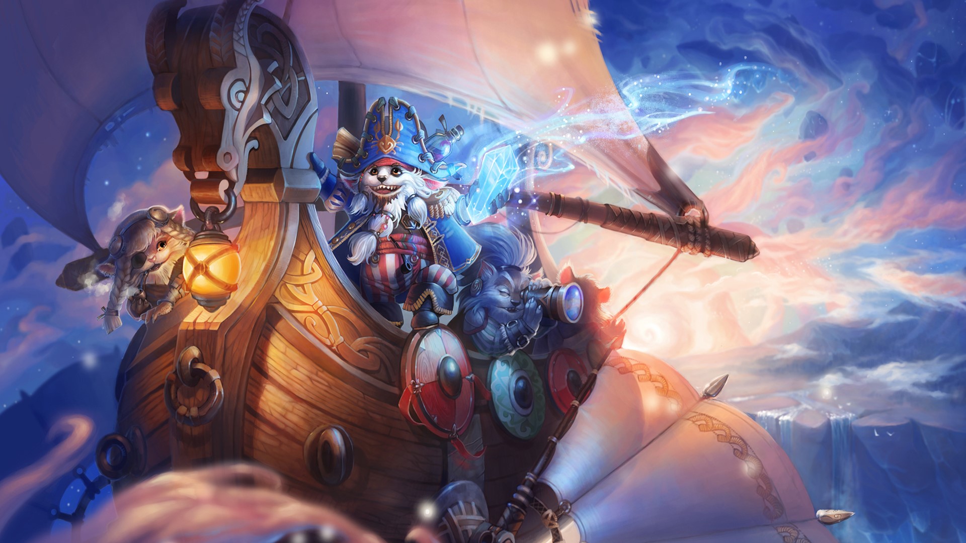 Yordle pirate captain on a viking ship in the sky HD Wallpaper