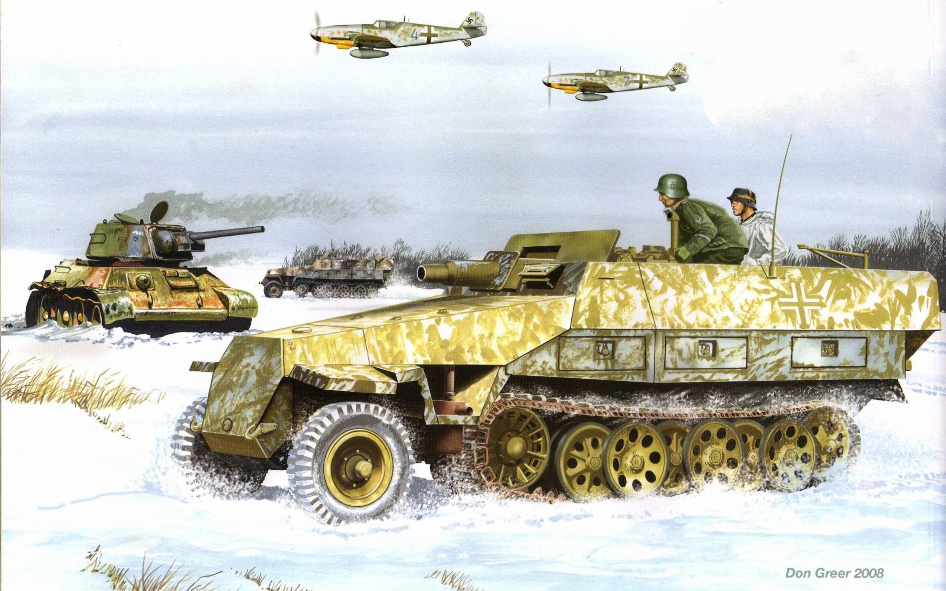 German SdKfz 251 halftrack in winter battle HD Wallpaper