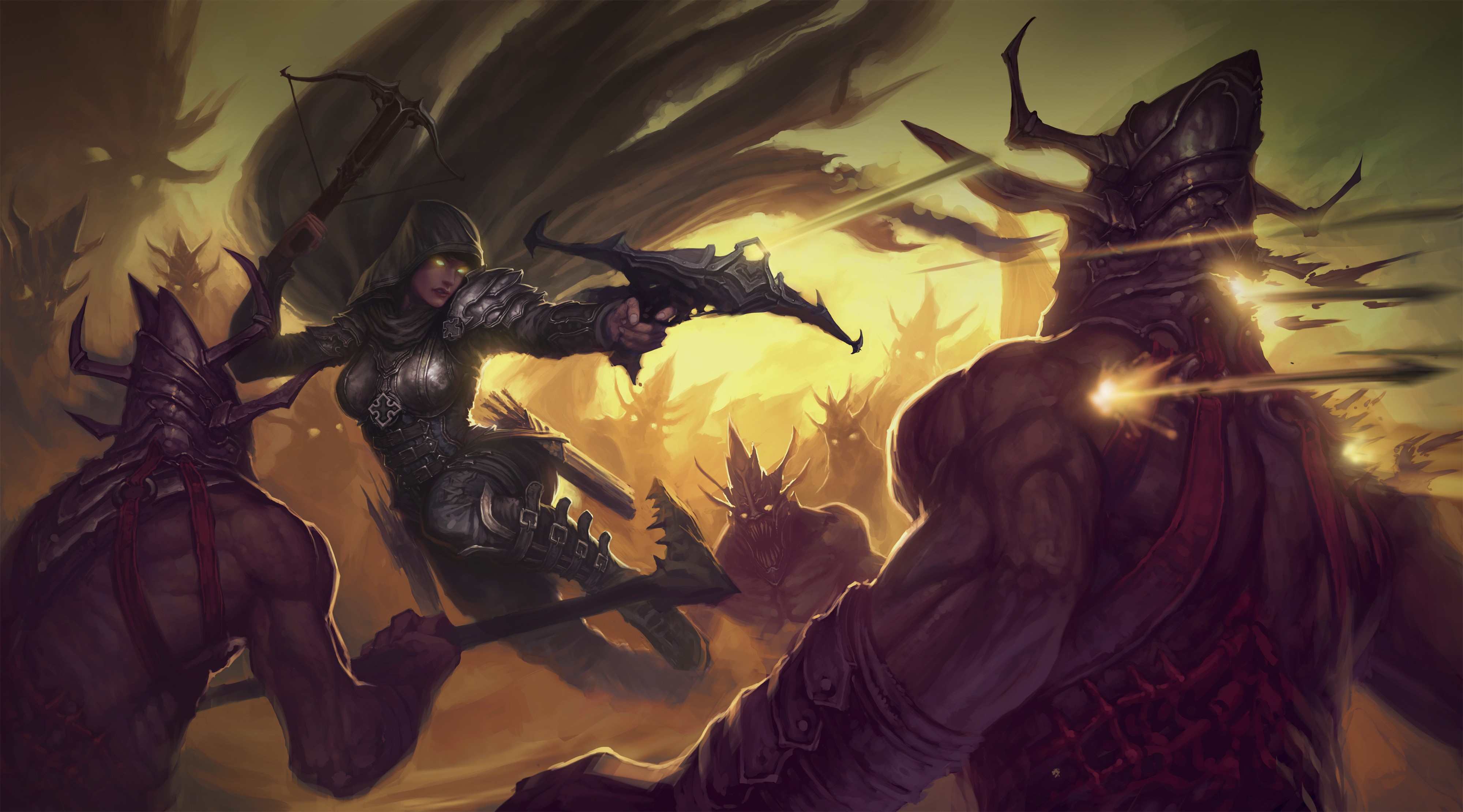 Diablo III: A Demon Hunter fights demons HD Wallpaper