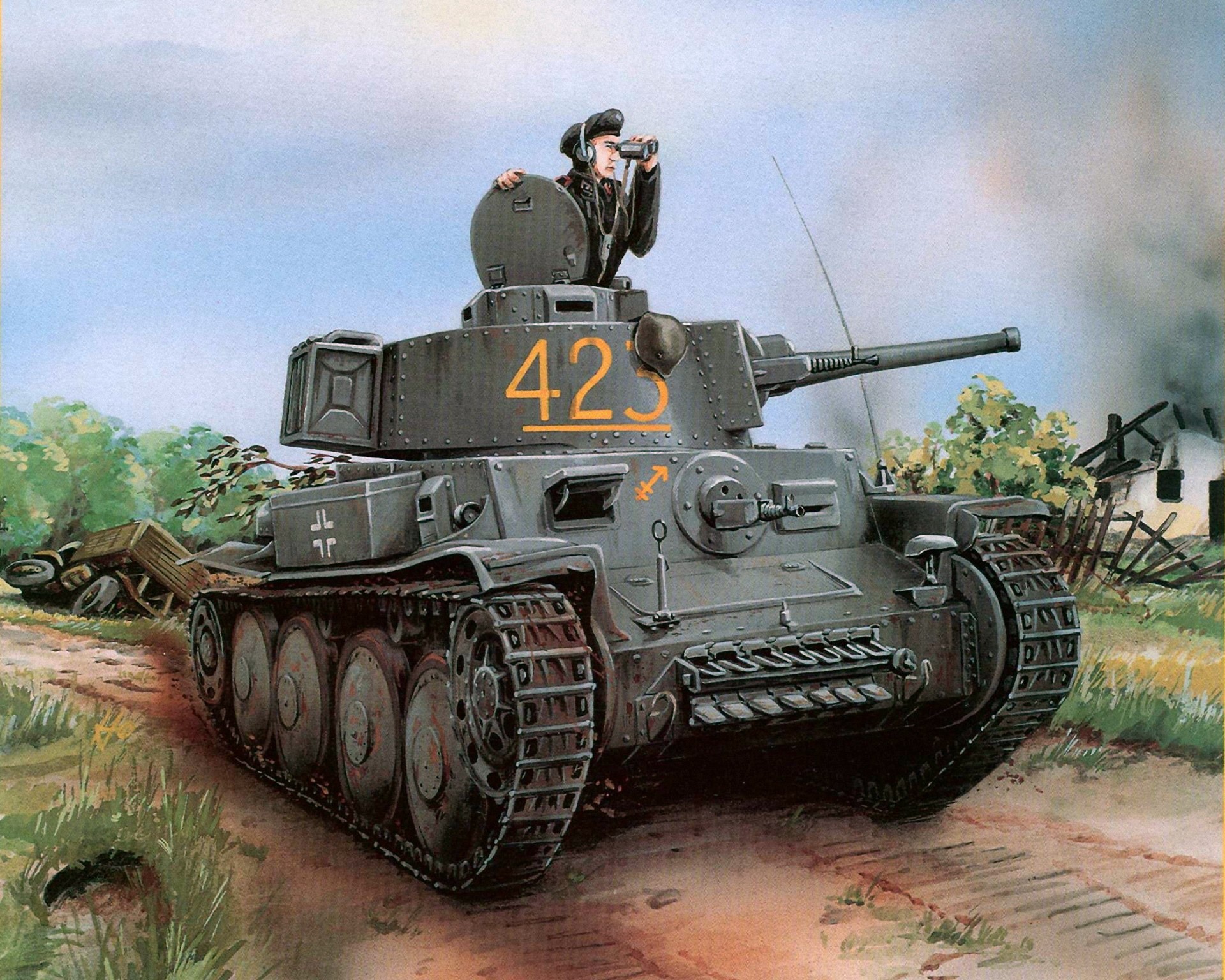 German Panzer III tank with crew member observing HD Wallpaper