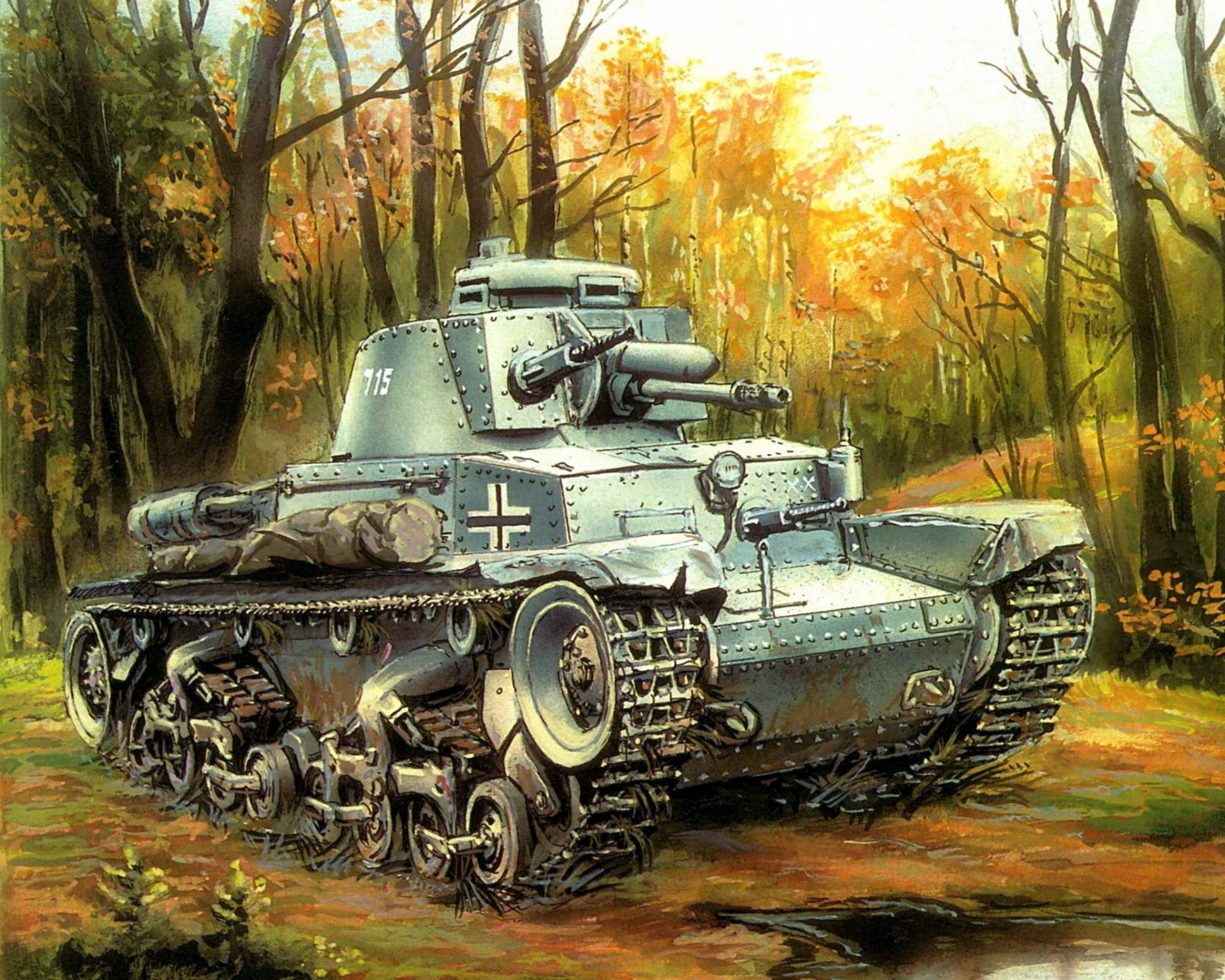 German Panzer II tank in autumn forest HD Wallpaper