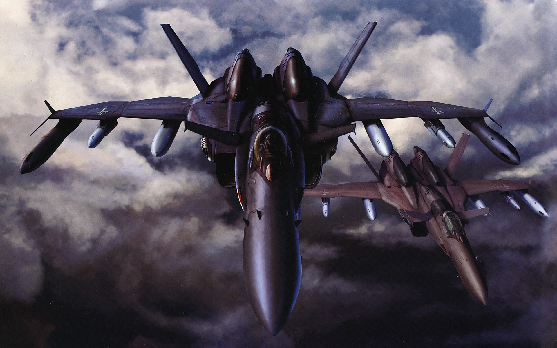 Two fighter jets flying in cloudy sky HD Wallpaper