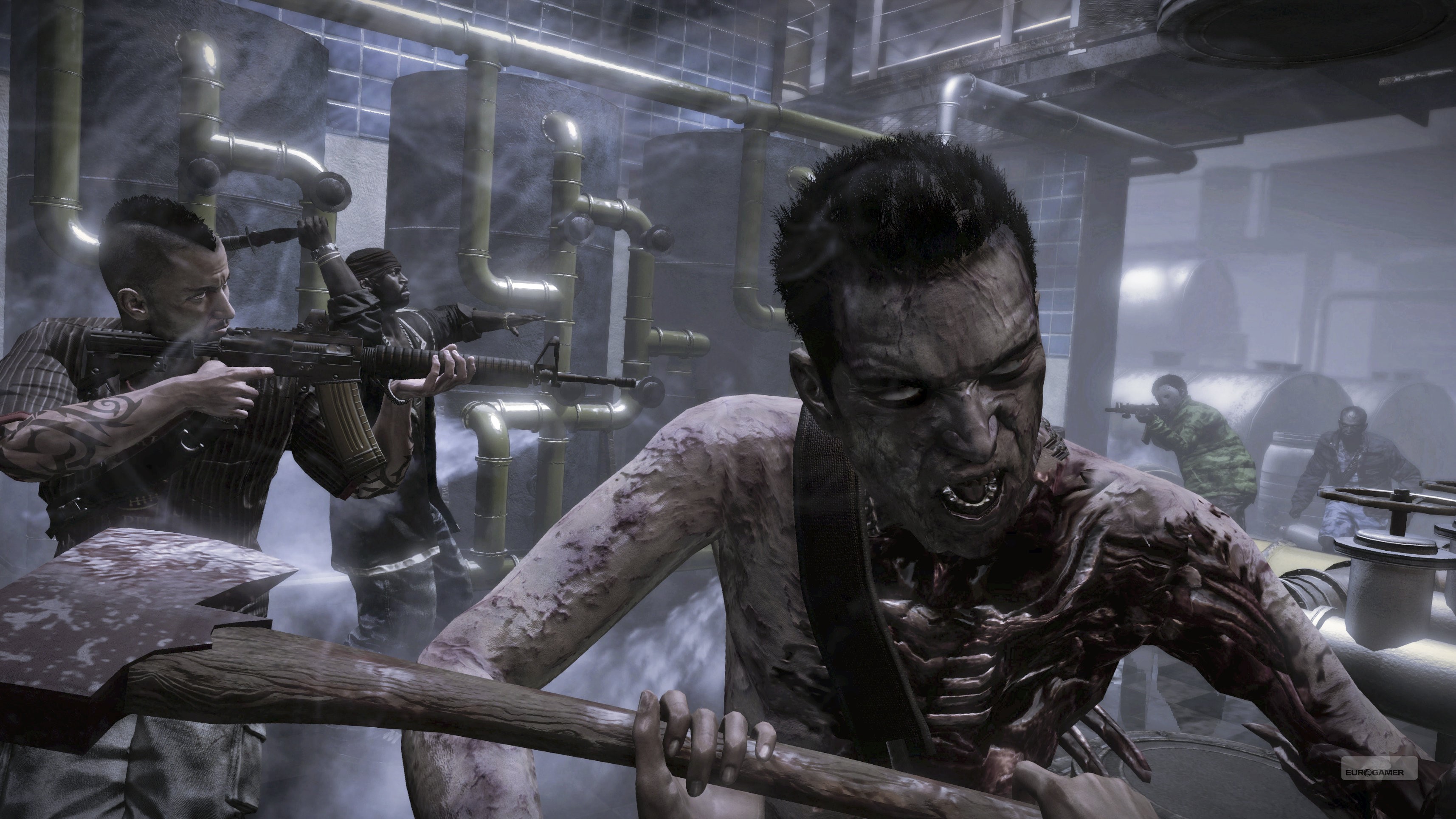 Dead Island zombie attack with armed survivors HD Wallpaper