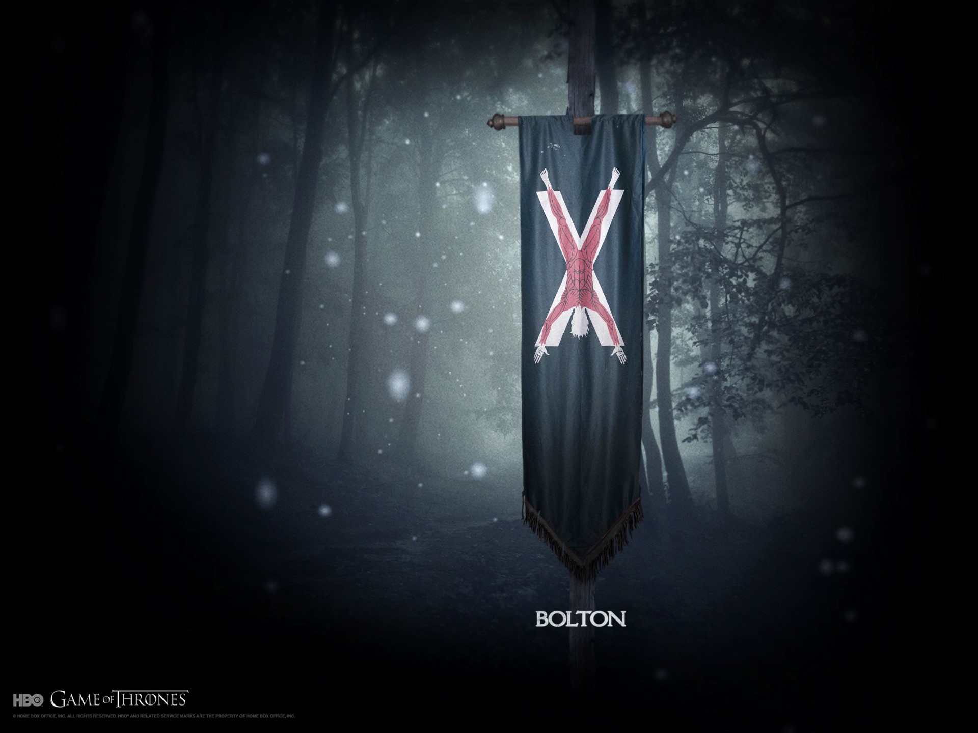 Game of Thrones Bolton banner in a forest HD Wallpaper