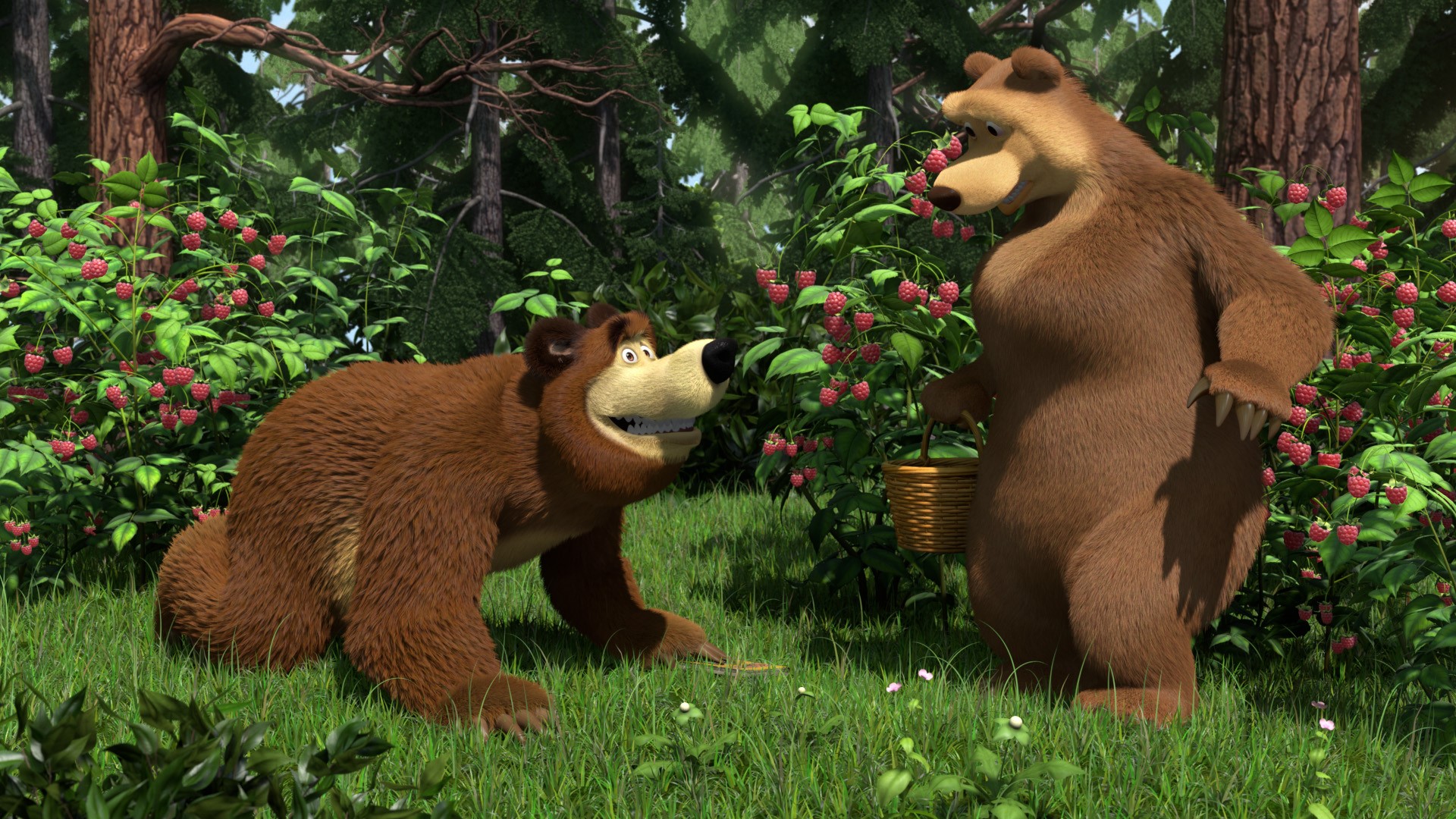Masha and the Bear in a forest HD Wallpaper