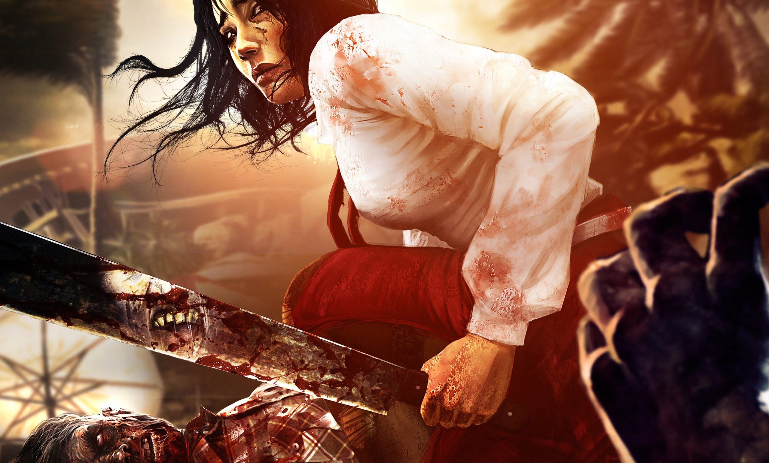 Woman with machete fighting zombies in Dead Island HD Wallpaper