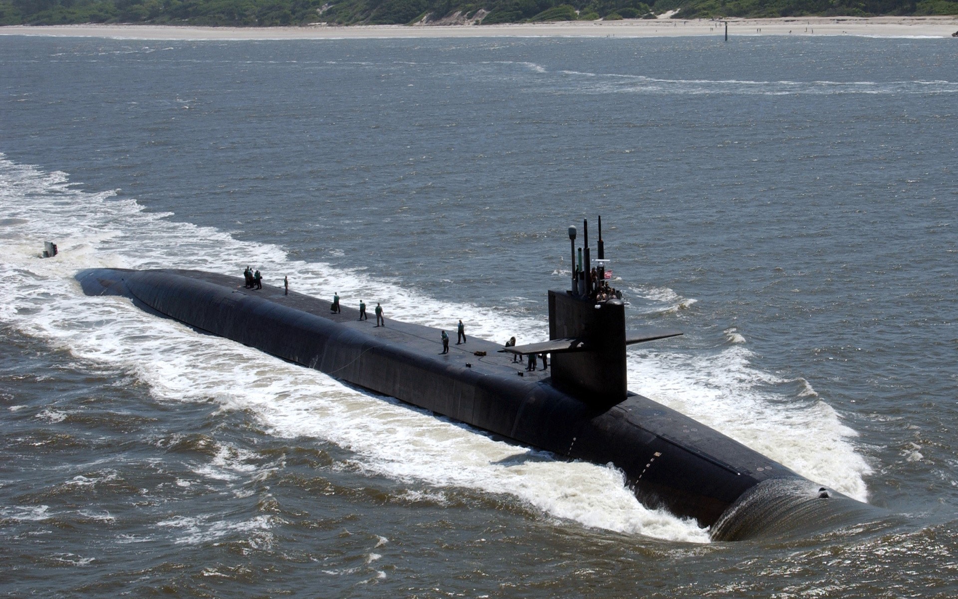Submarine sailing on the water HD Wallpaper