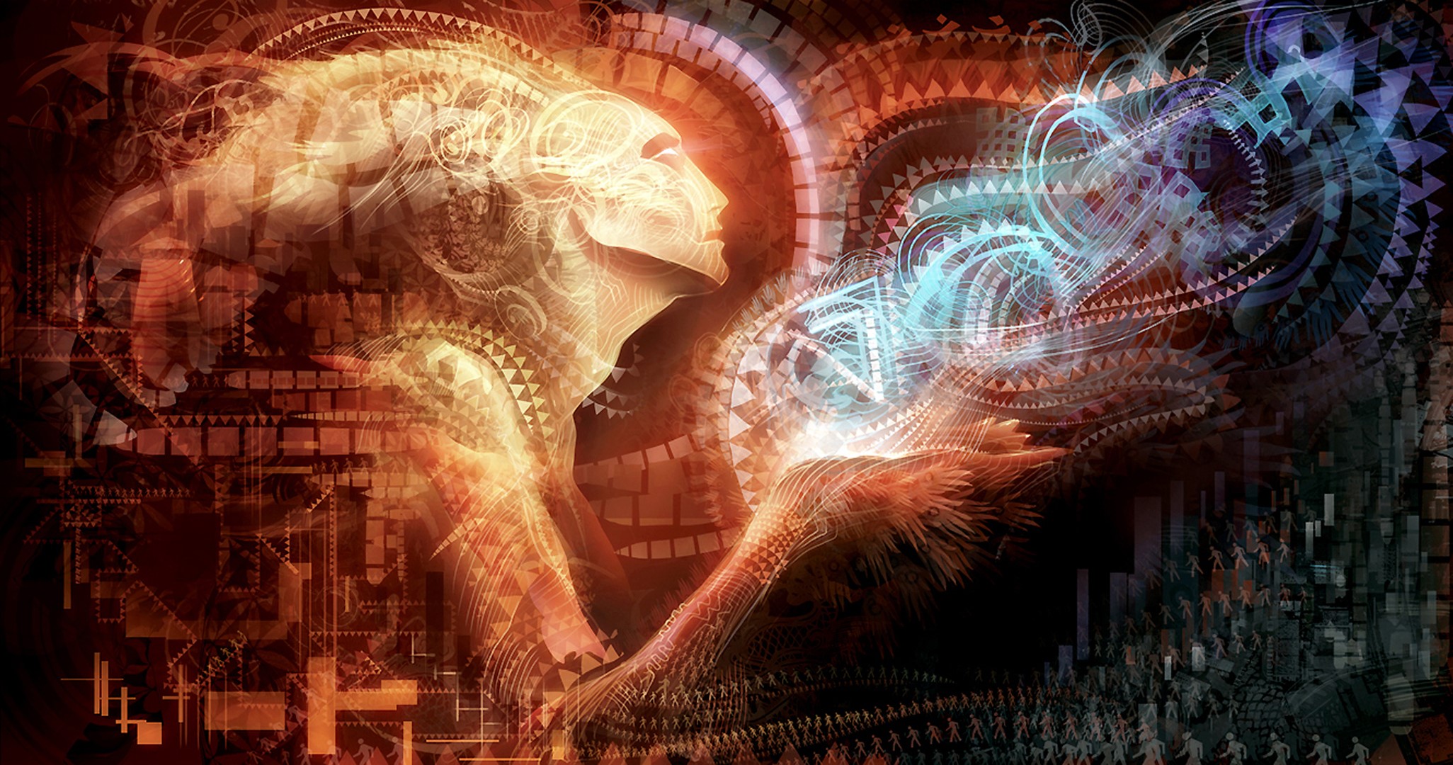Abstract depiction of figures and energy HD Wallpaper
