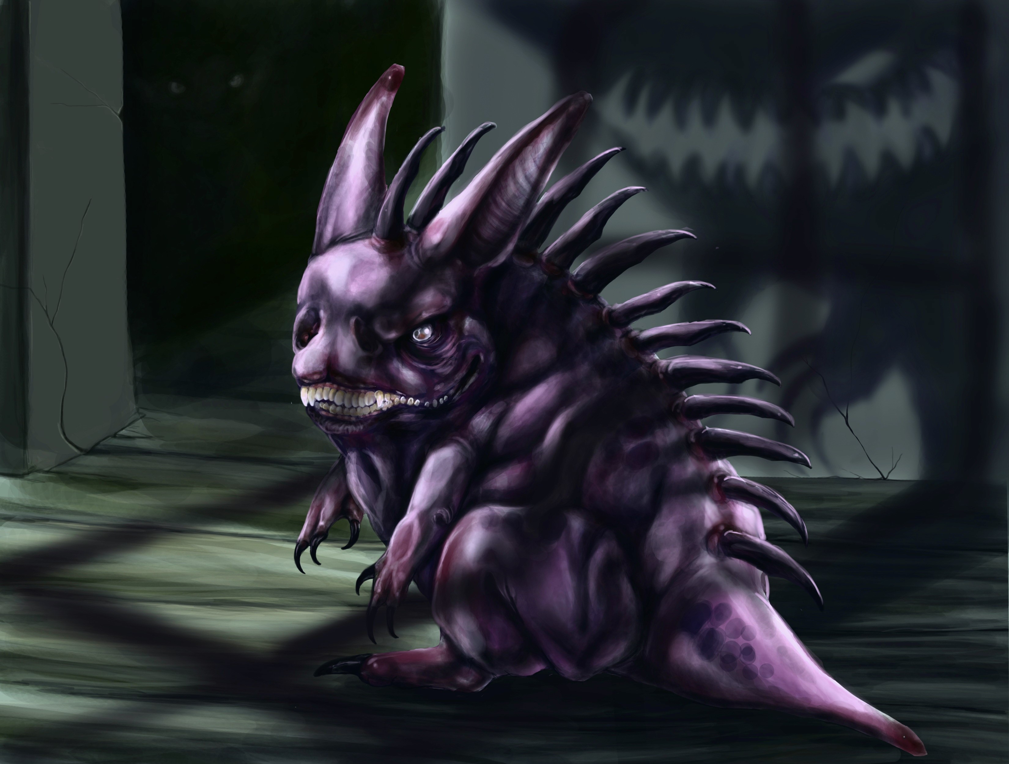 Horror creature with sharp teeth and spikes HD Wallpaper
