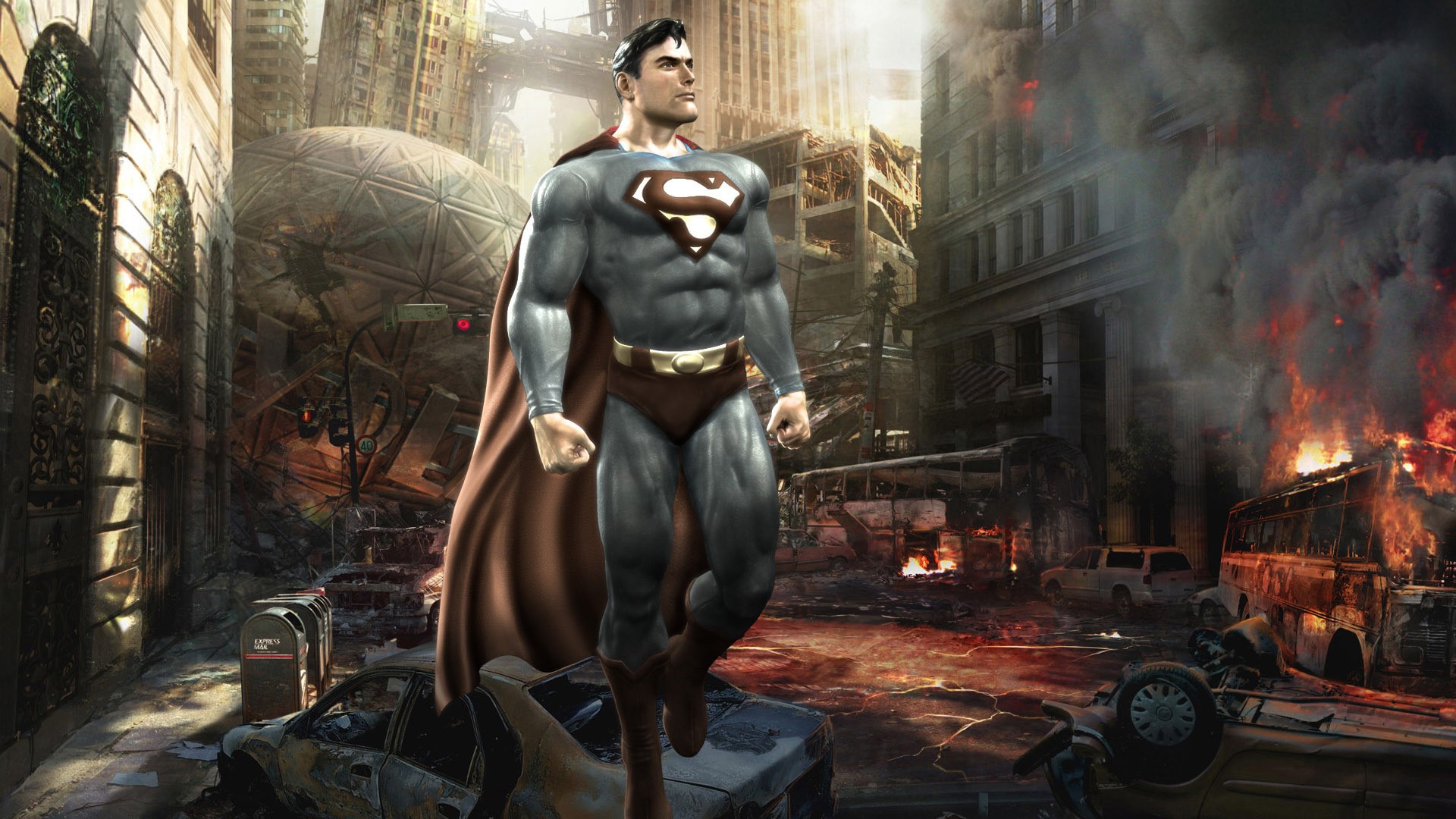 Superman in a destroyed city HD Wallpaper