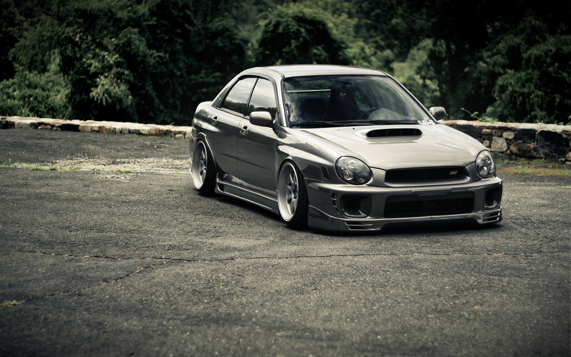 Silver Subaru Impreza WRX STI parked on asphalt HD Wallpaper