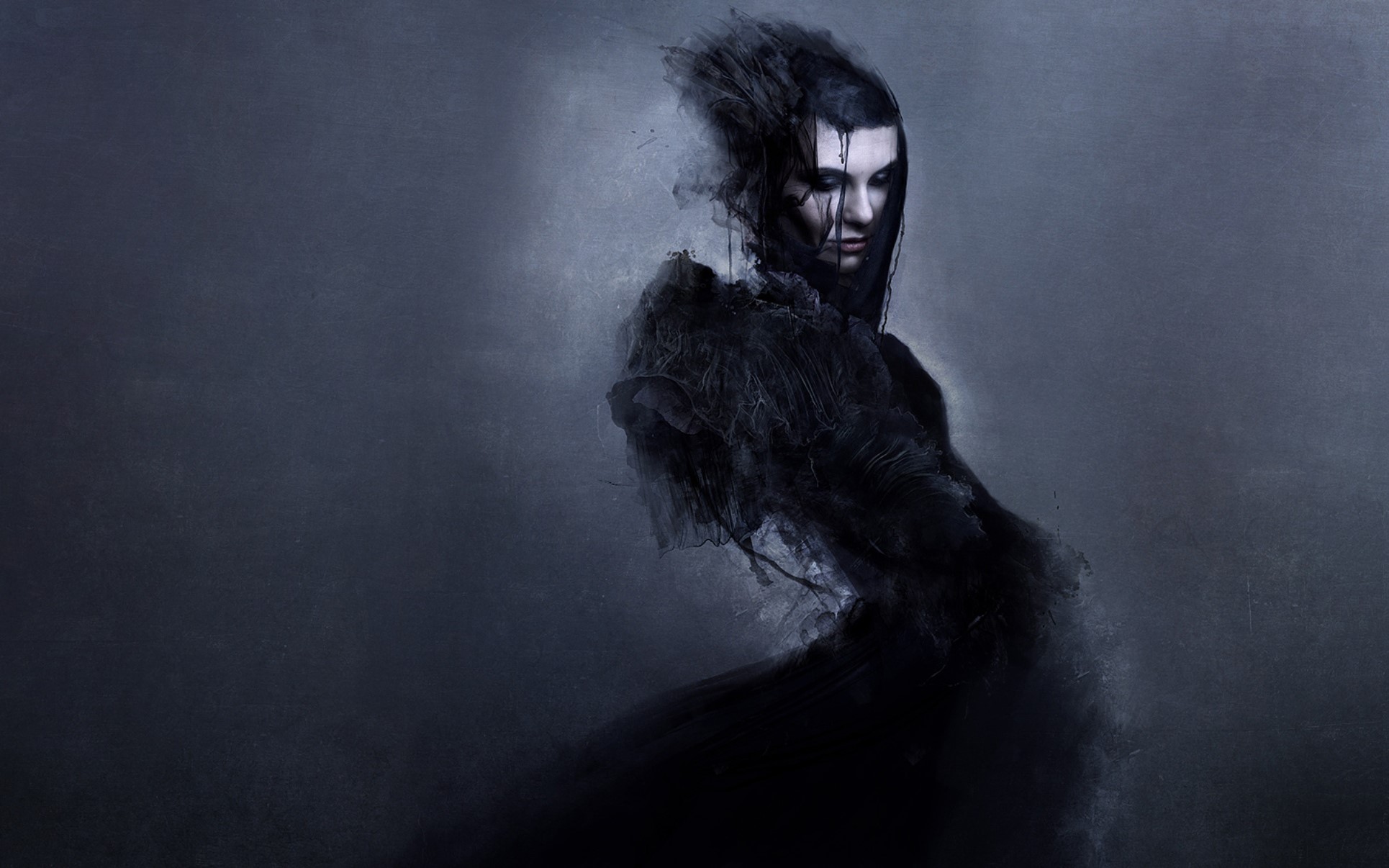 Gothic fantasy portrait of a woman dissolving into smoke HD Wallpaper