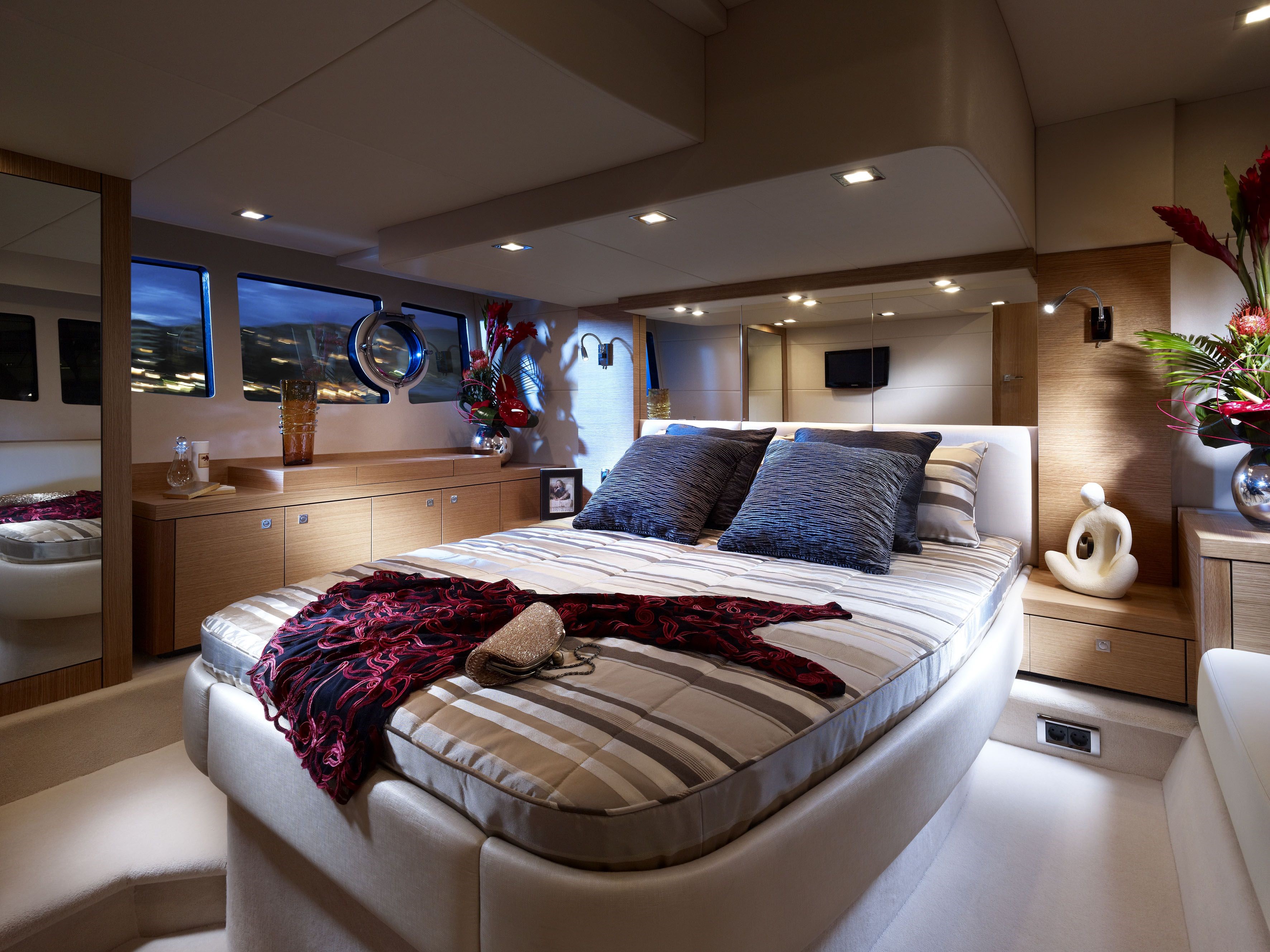 Luxury Yacht Bedroom Interior HD Wallpaper