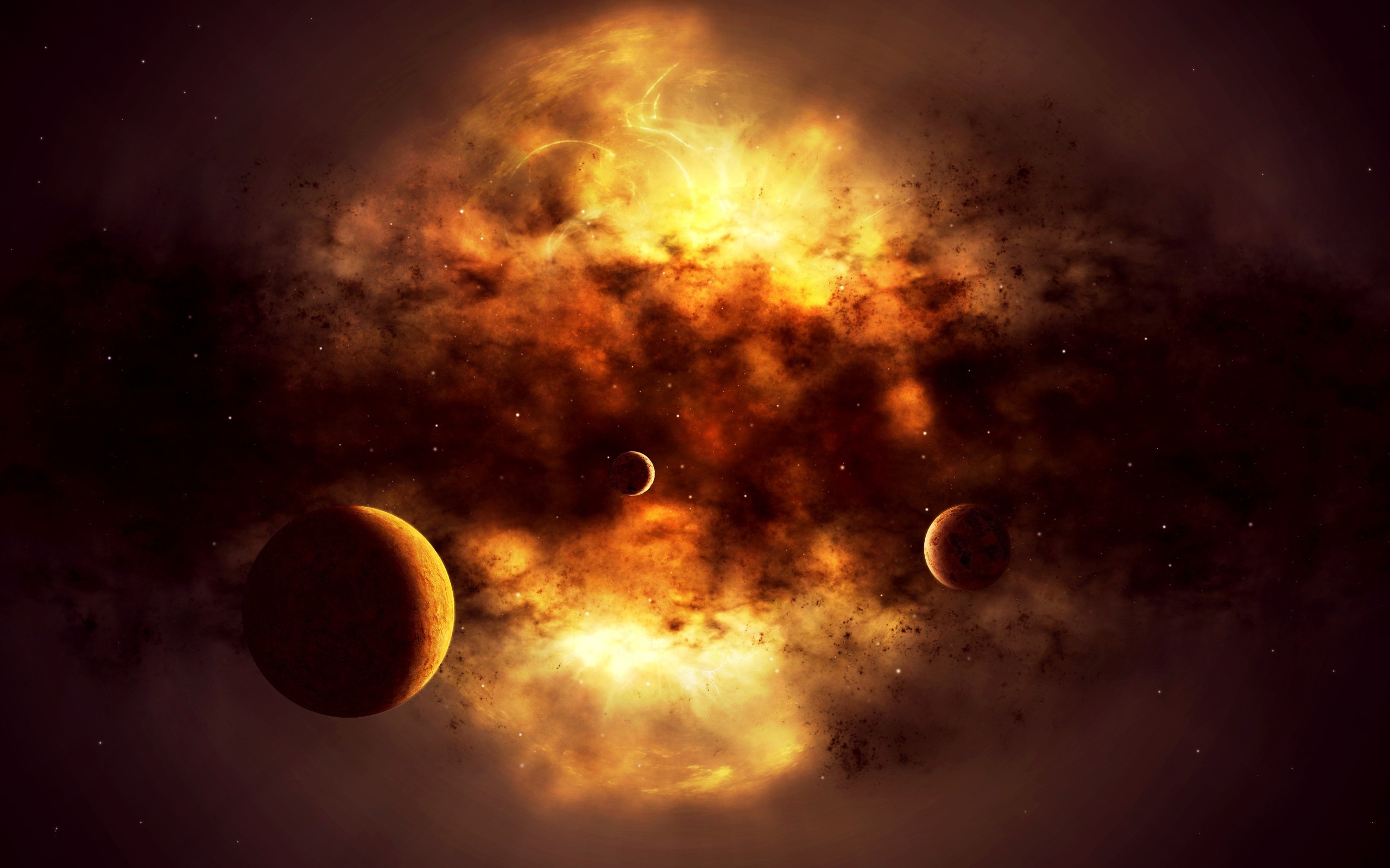 Planets in a vibrant nebula HD Wallpaper