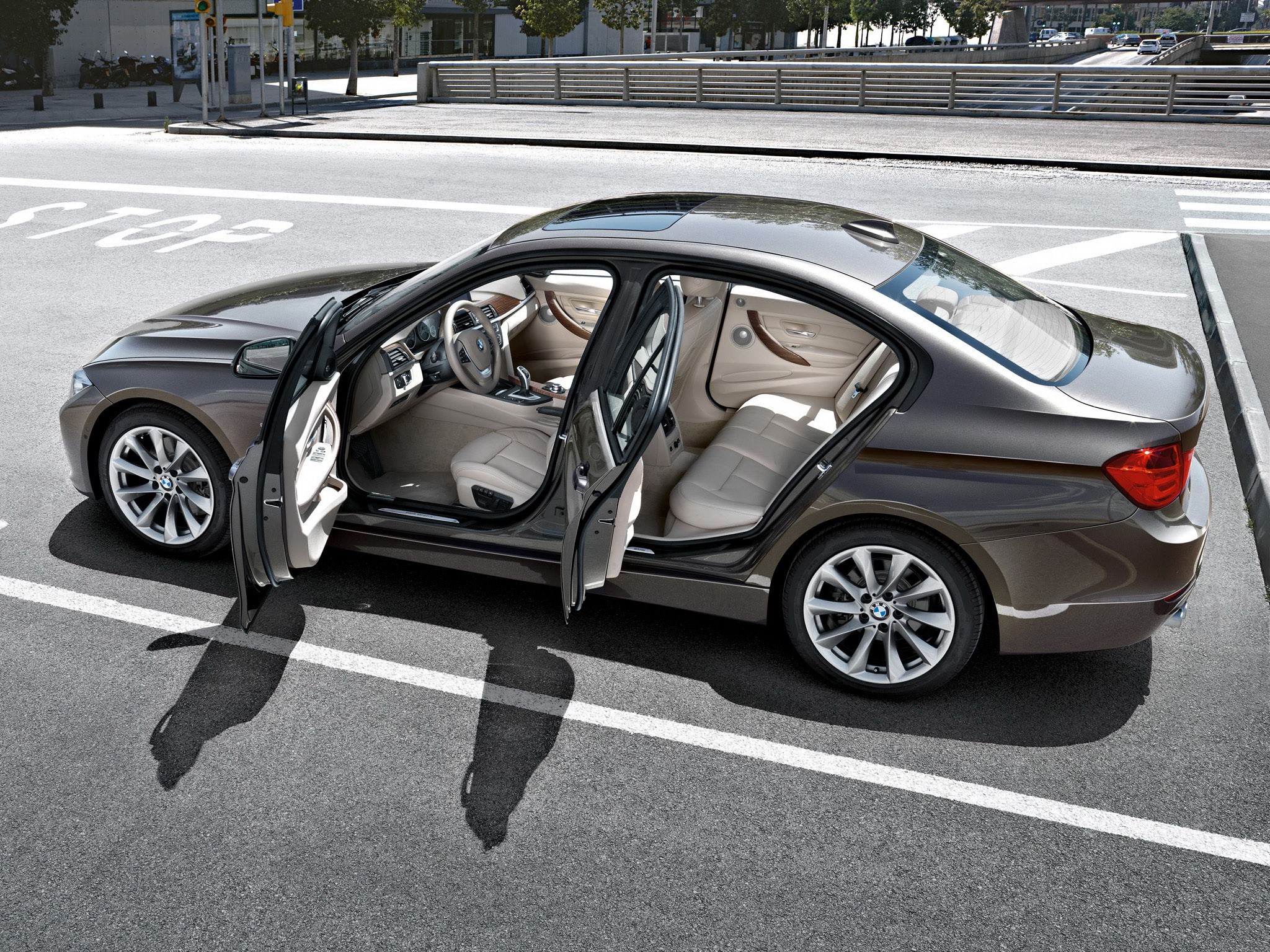 Brown BMW Sedan with Doors Open HD Wallpaper