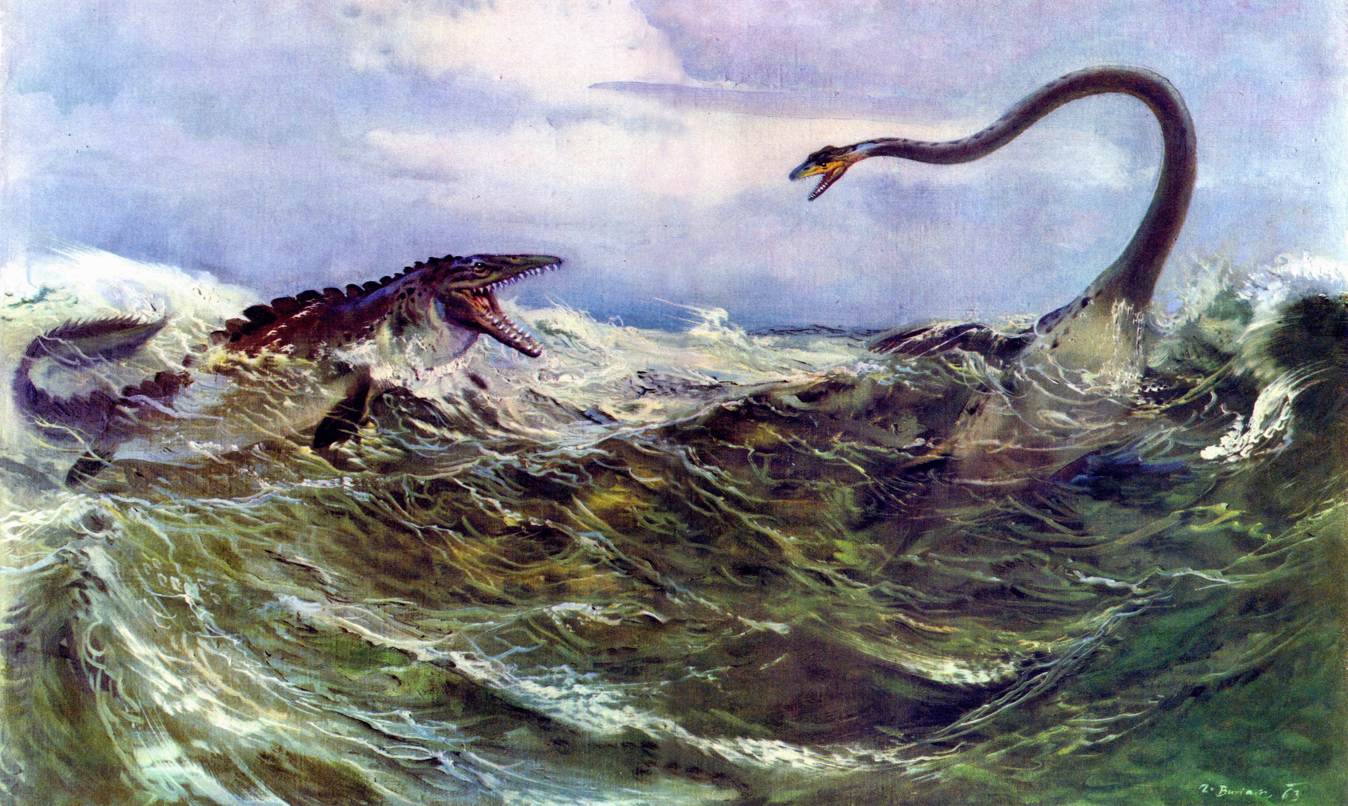 4K Ancient Sea Monsters Fighting HD Wallpaper