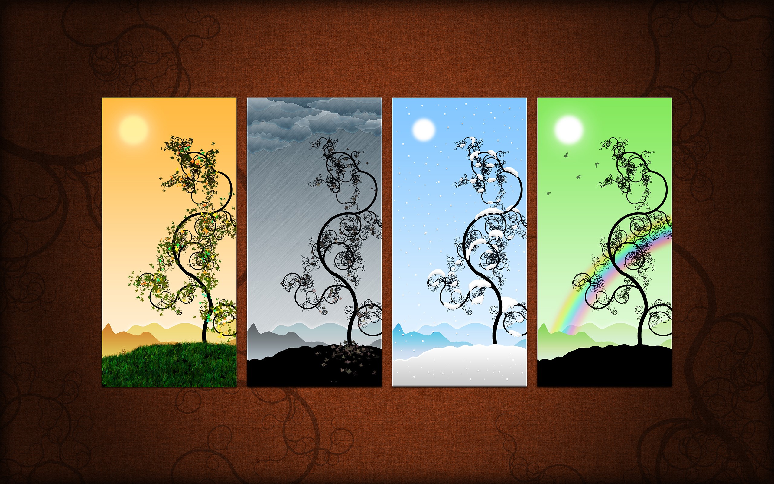 Four Seasons Abstract Art Tree HD Wallpaper