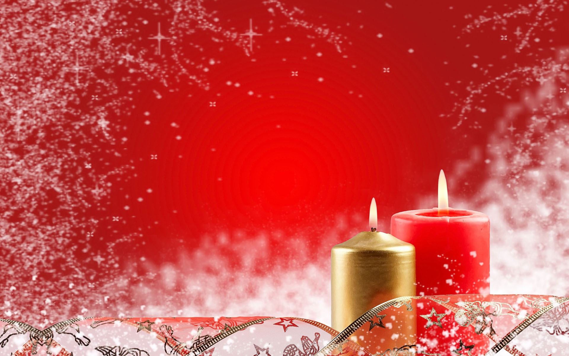 Christmas candles with ribbon and snow HD Wallpaper