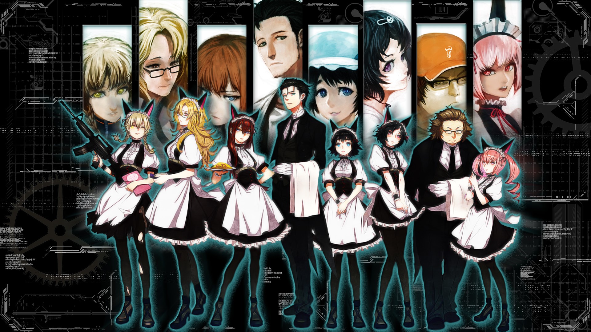 Steins;Gate characters in maid and butler outfits HD Wallpaper