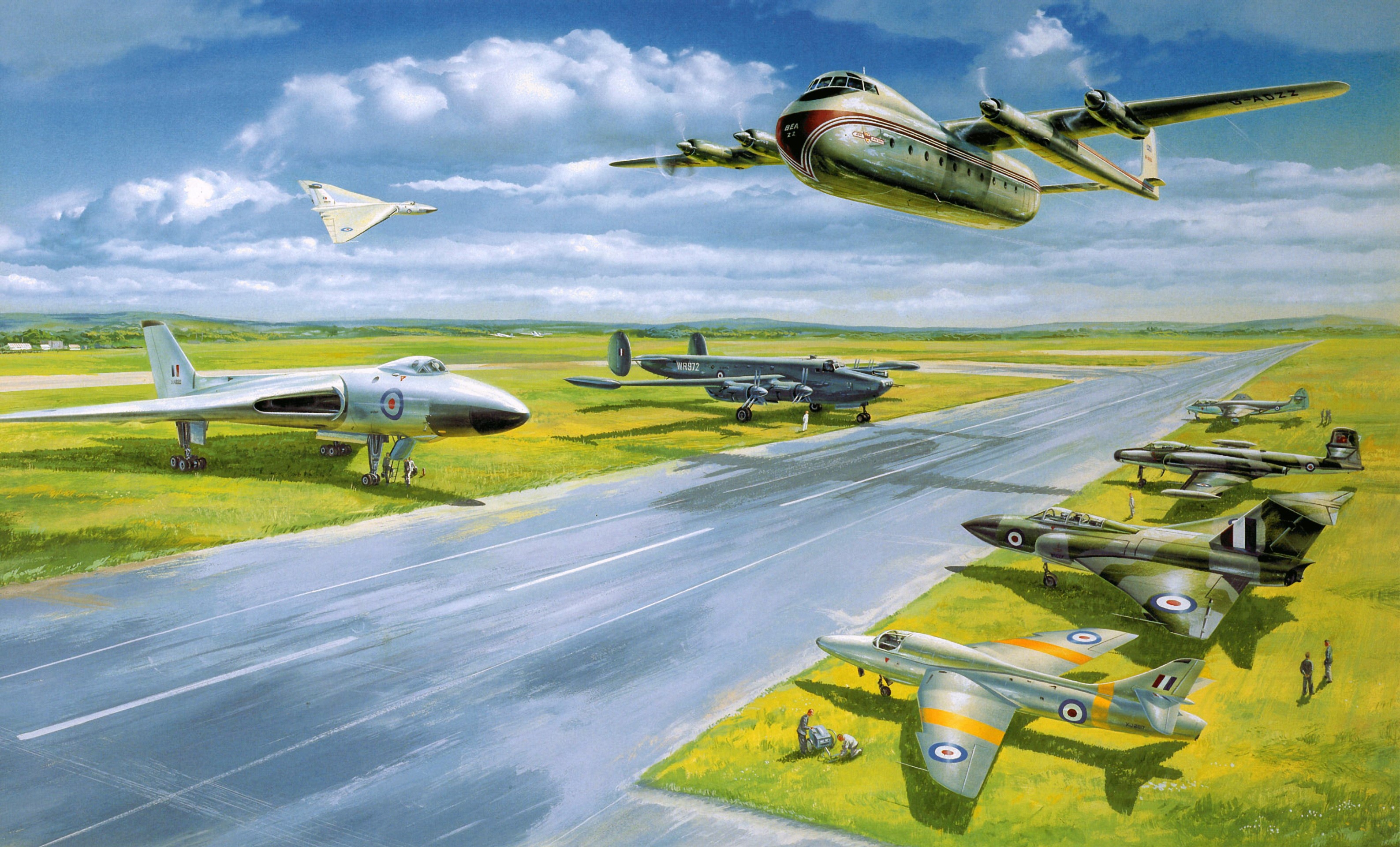 Collection of Vintage Aircraft on an Airfield HD Wallpaper