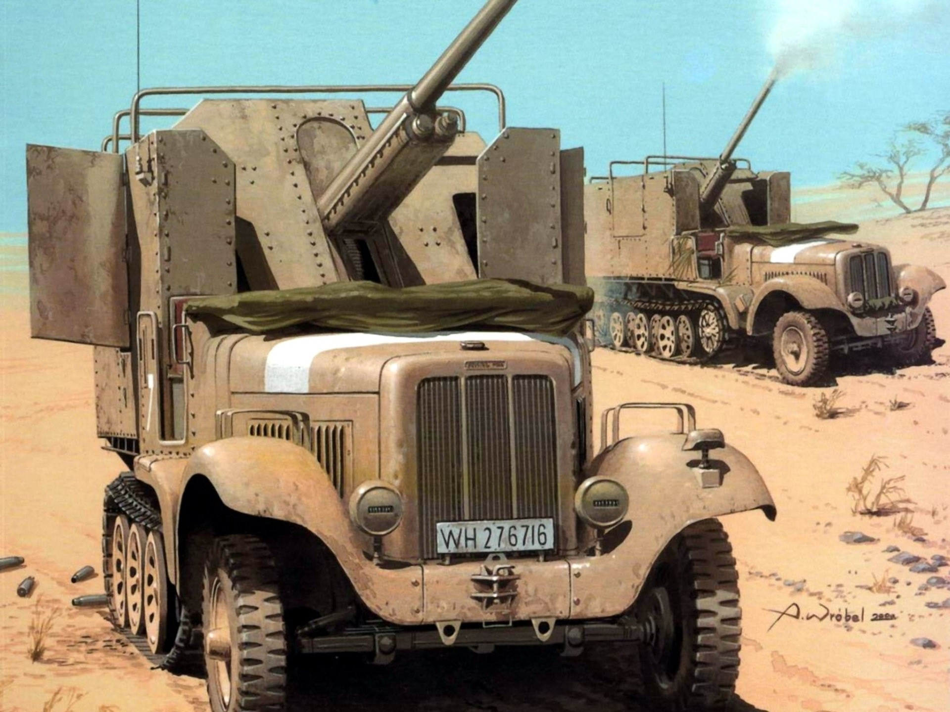 German Anti-Aircraft Vehicles in Desert HD Wallpaper