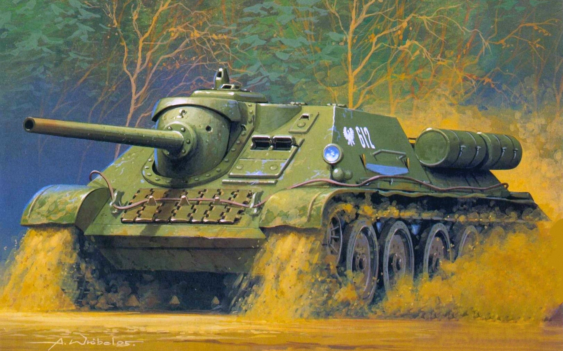 SU-85 tank painting by A. Wiebelos HD Wallpaper