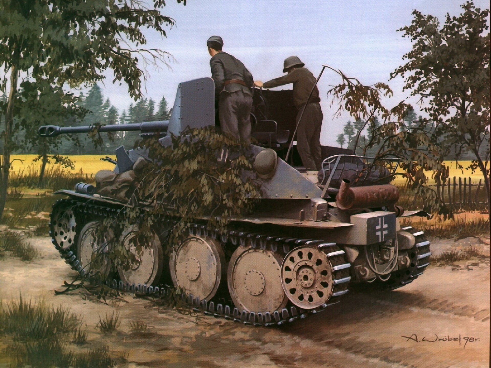 German self-propelled gun with crew HD Wallpaper