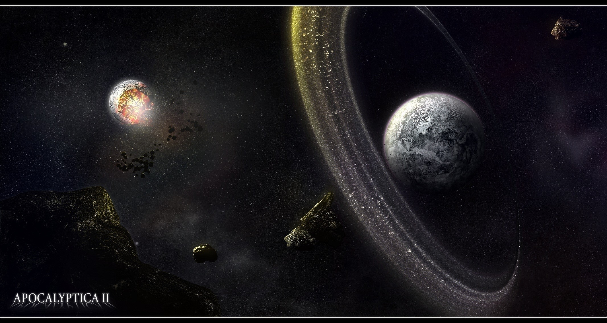 Apocalyptica II space scene with planets and asteroids HD Wallpaper