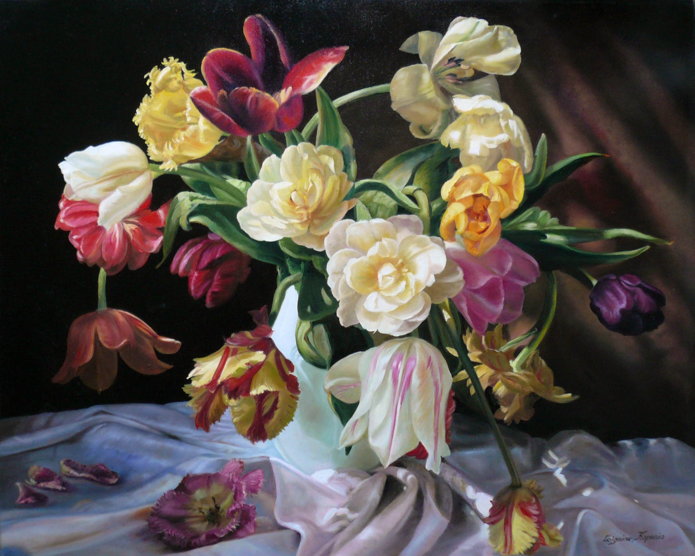 Still life with tulips by Zbigniew Kopania HD Wallpaper