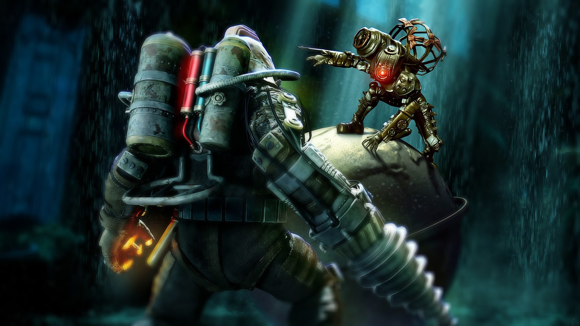 Big Daddy and Little Sister from BioShock HD Wallpaper