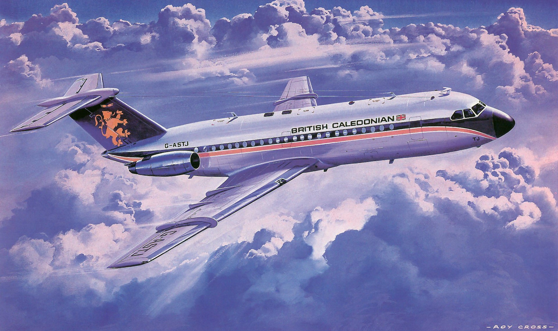 British Caledonian airplane flying through clouds HD Wallpaper