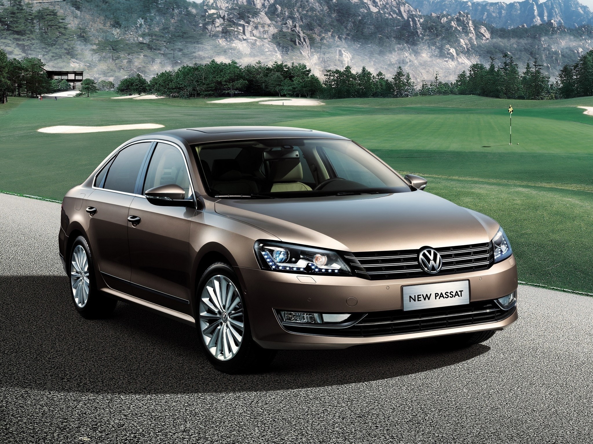 Brown Volkswagen New Passat on a Golf Course HD Wallpaper