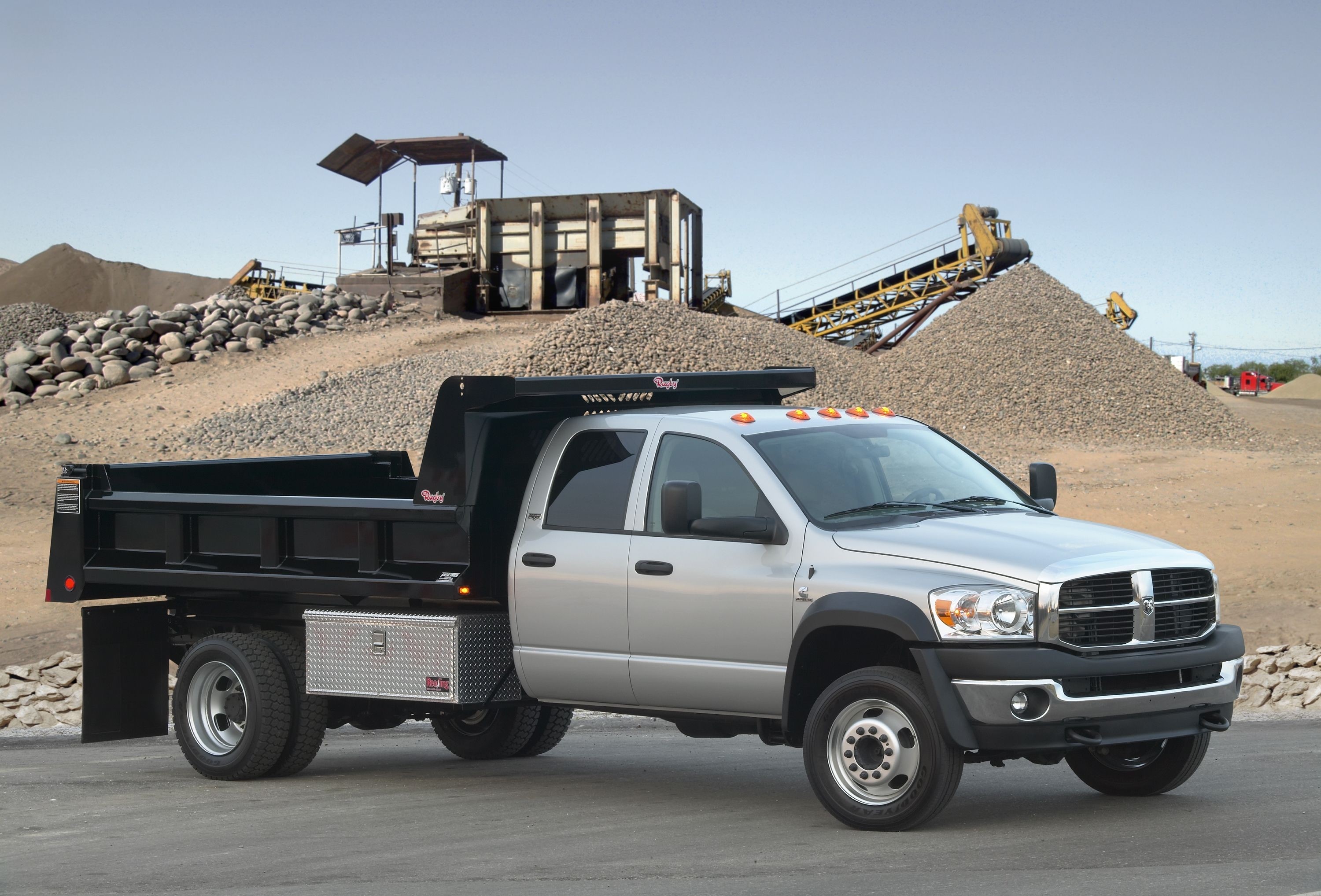 Silver Dodge Ram Dump Truck at Gravel Pit HD Wallpaper