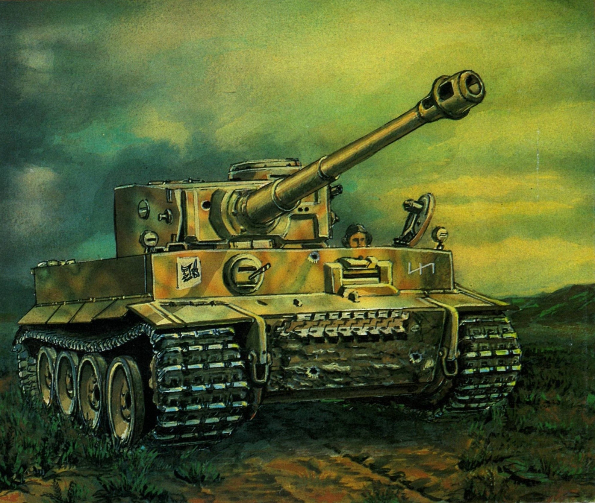 Tiger I tank with crew in a field HD Wallpaper