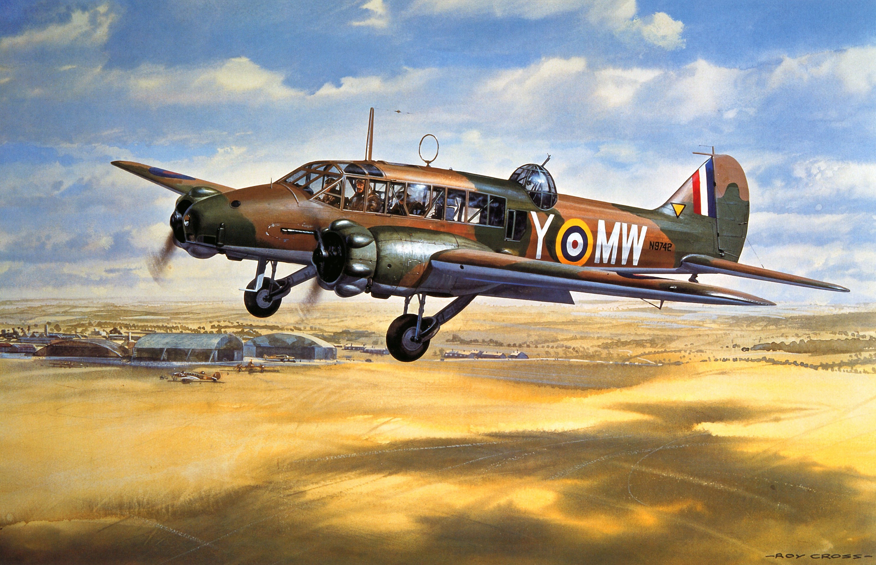 Painting of a Westland Lysander aircraft in flight HD Wallpaper