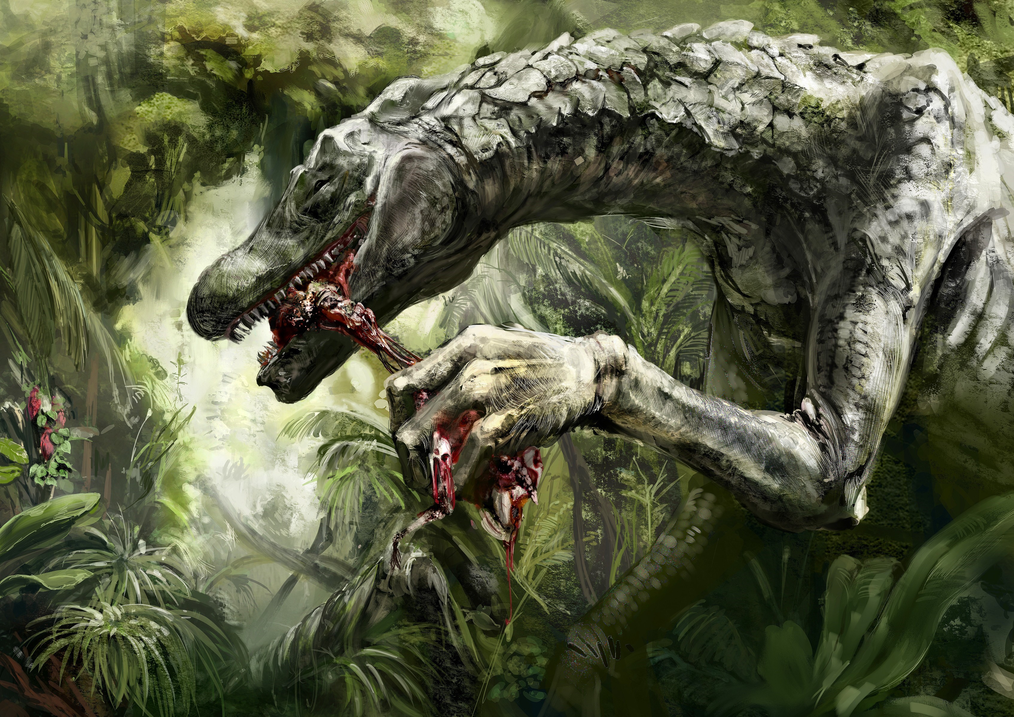 Monster eating flesh in a jungle HD Wallpaper