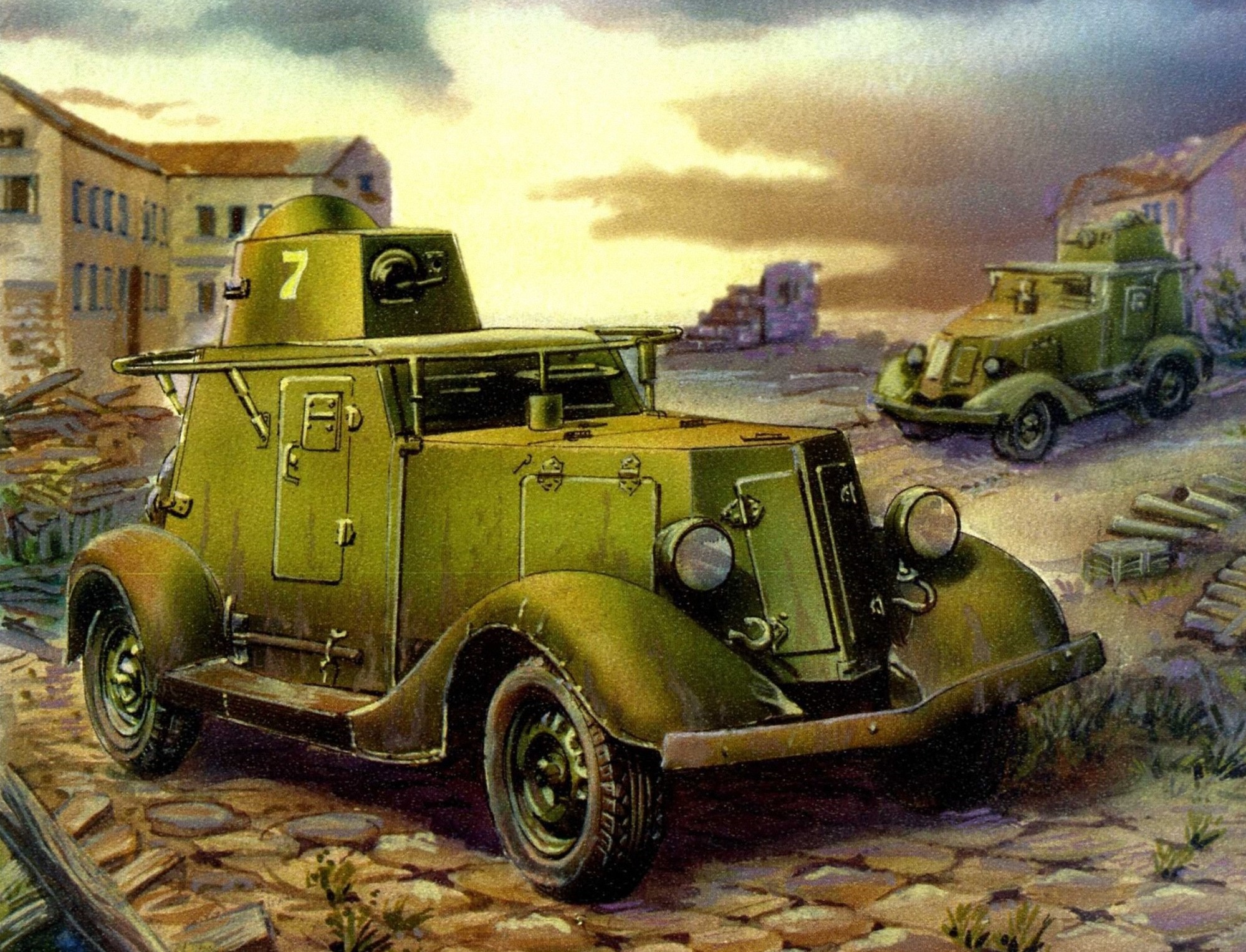 Painting of two Soviet BA-6 armored cars HD Wallpaper