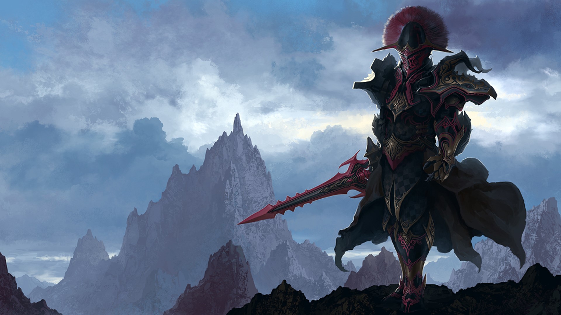Warrior in ornate armor with a red sword HD Wallpaper