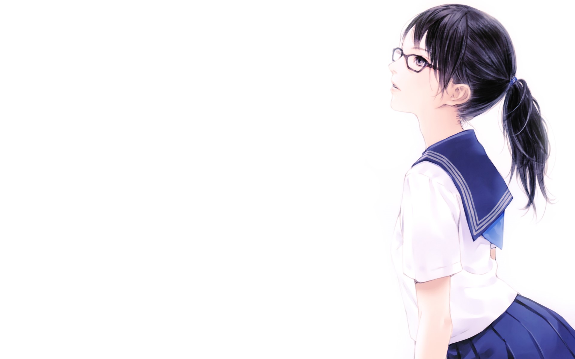 Schoolgirl with glasses and ponytail HD Wallpaper