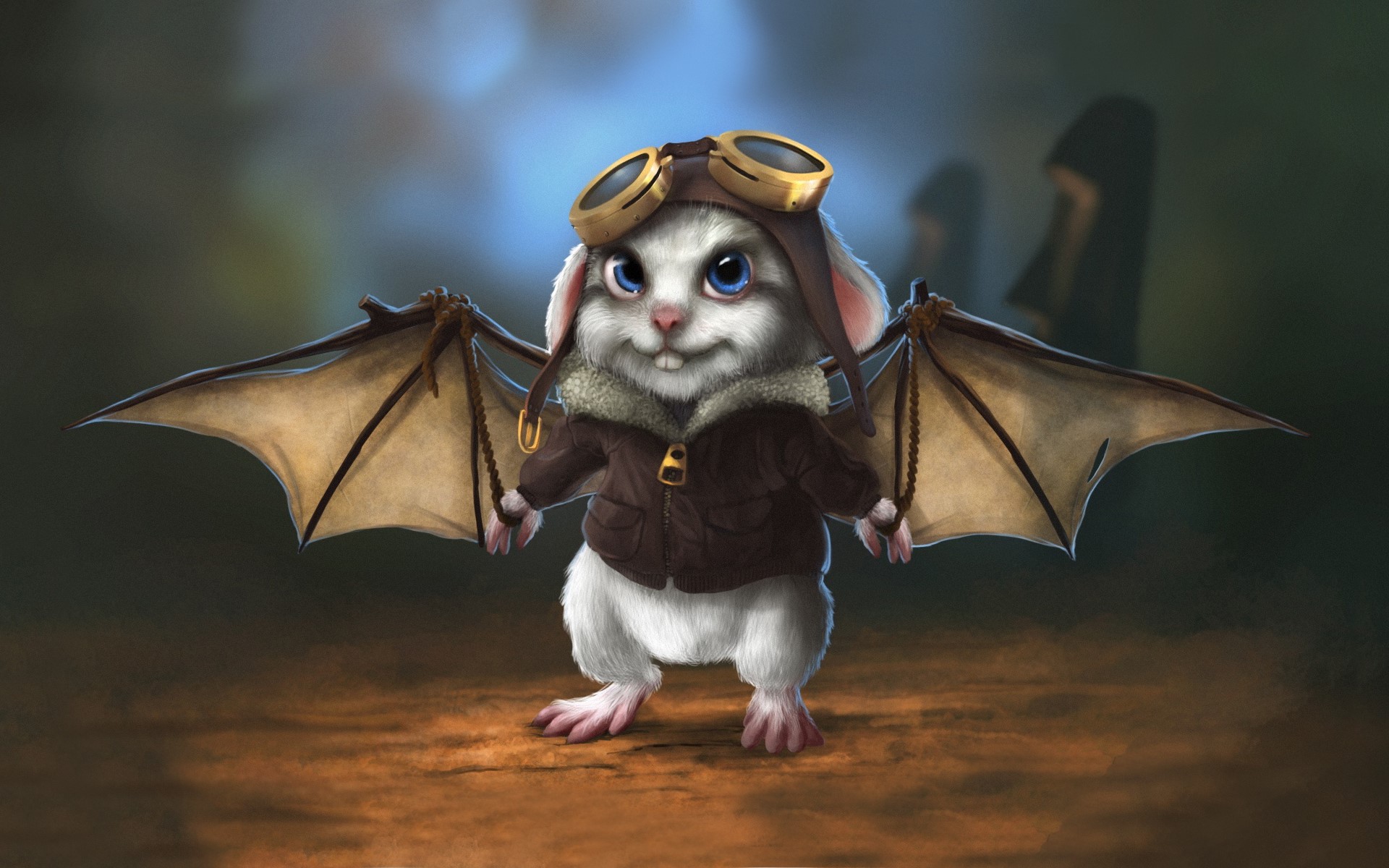 A white creature with bat wings and aviator goggles HD Wallpaper