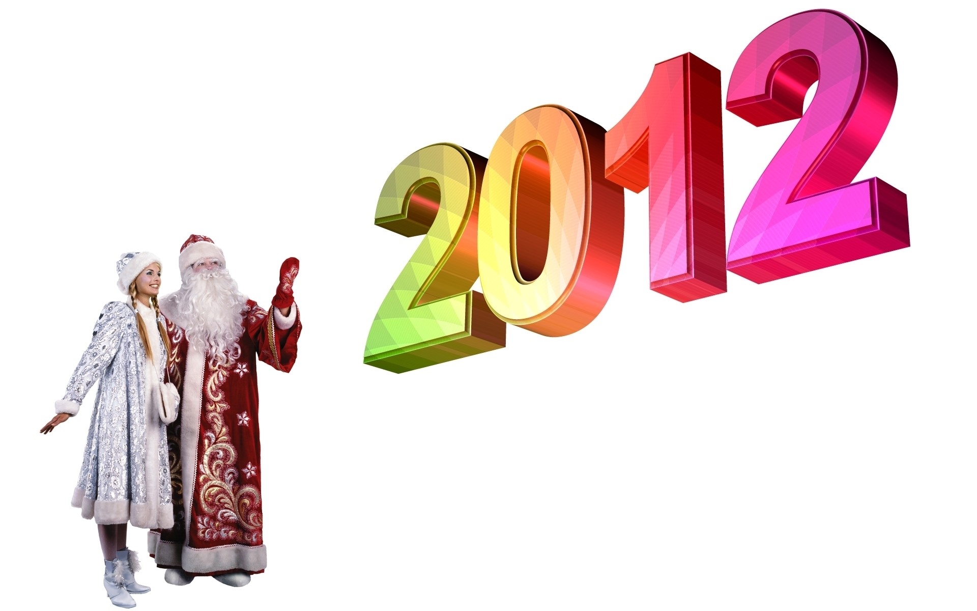 Santa Claus and Snow Maiden with 2012 numbers HD Wallpaper