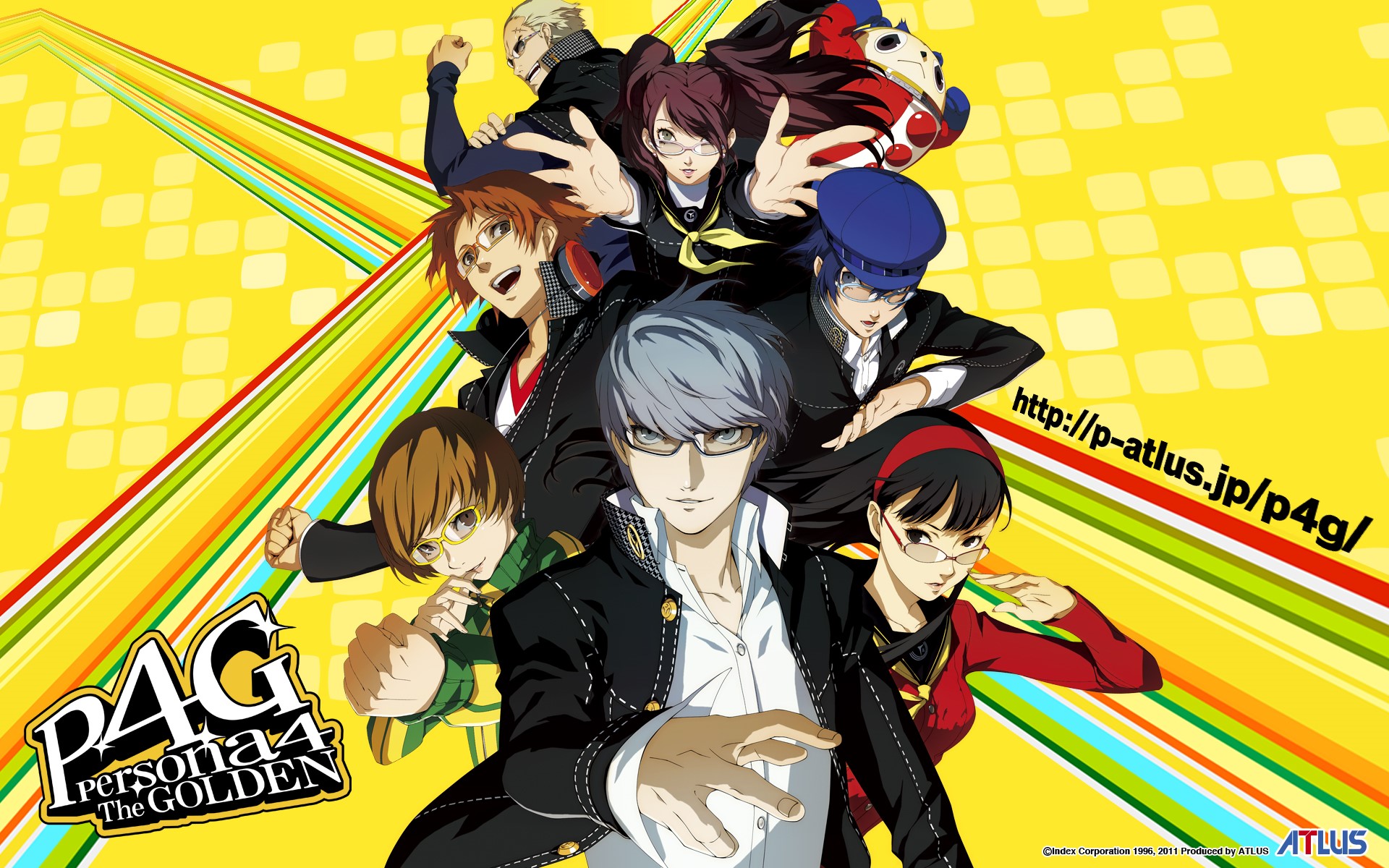 Persona 4 Golden characters on a yellow background HD Wallpaper