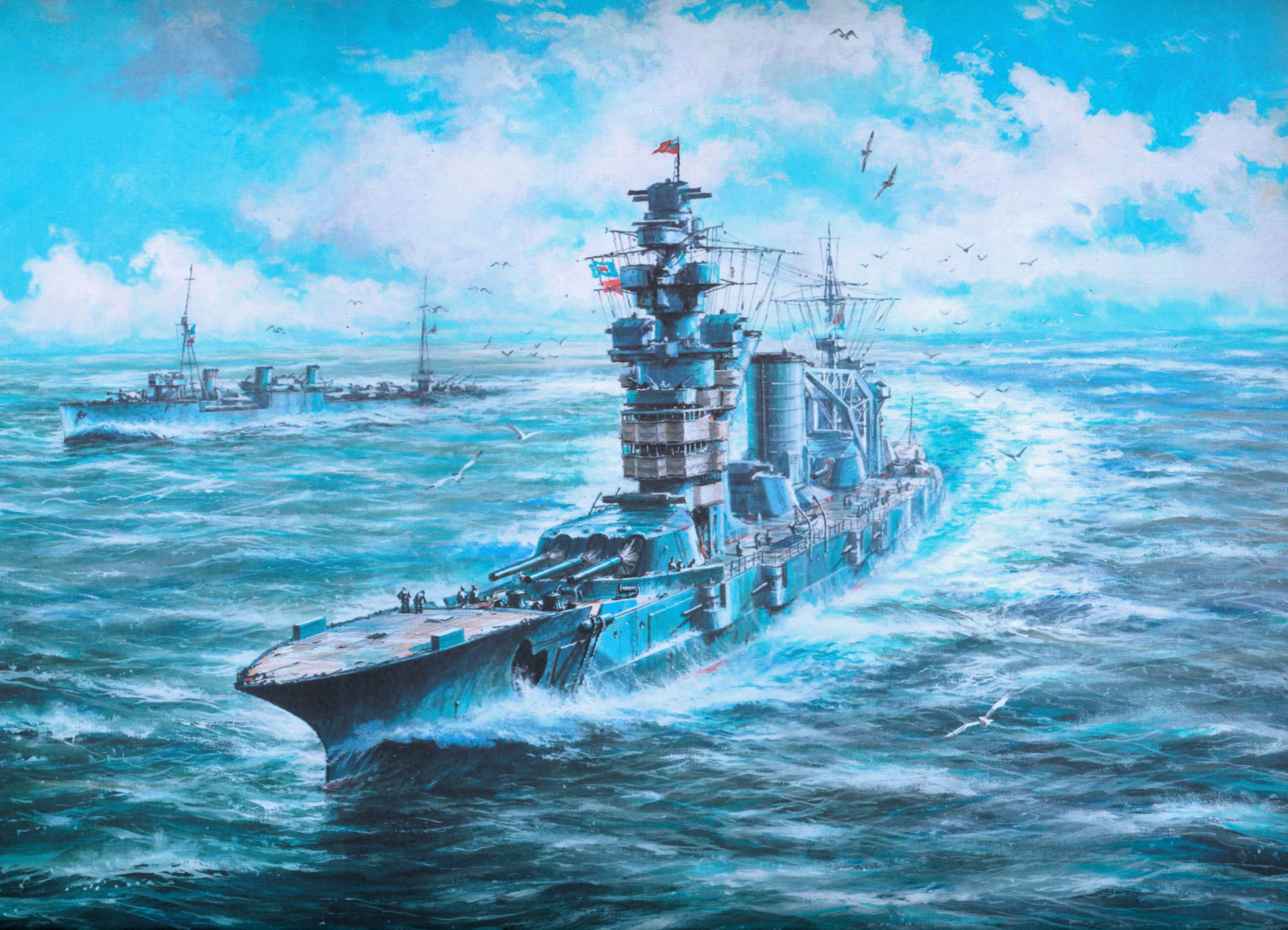 Painting Art of Battleships at Sea HD Wallpaper