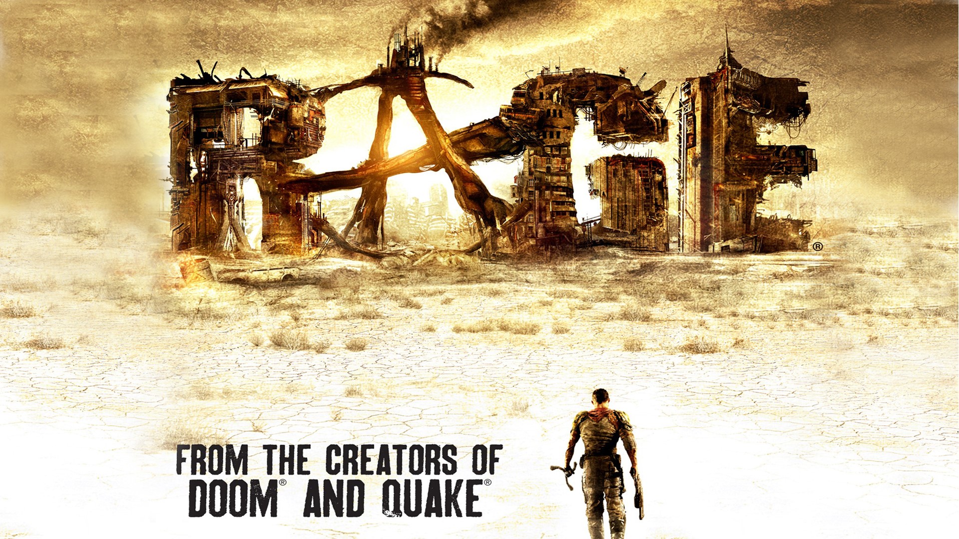 Rage video game title with post-apocalyptic landscape HD Wallpaper