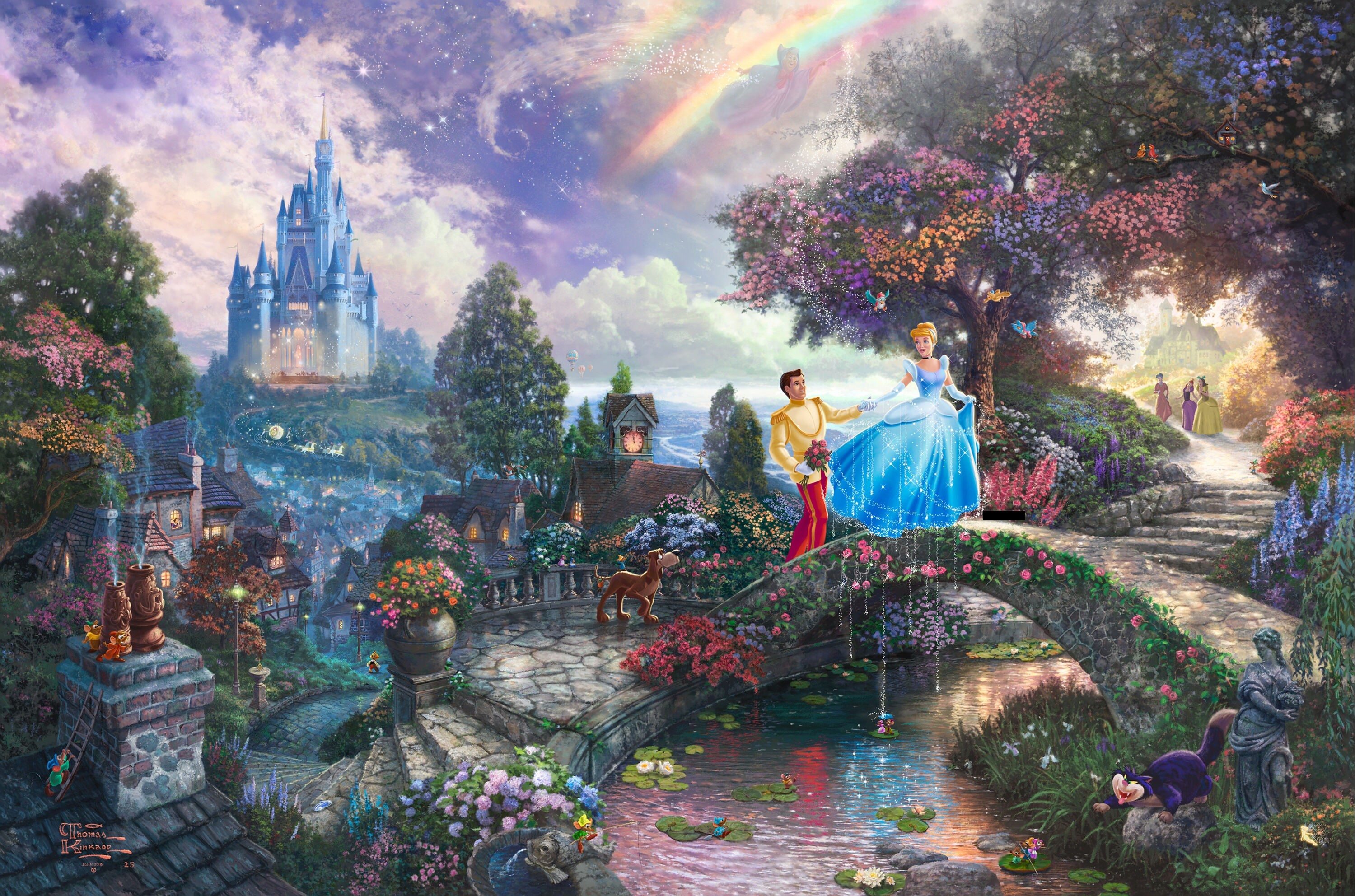 Cinderella and Prince Charming in a magical garden HD Wallpaper