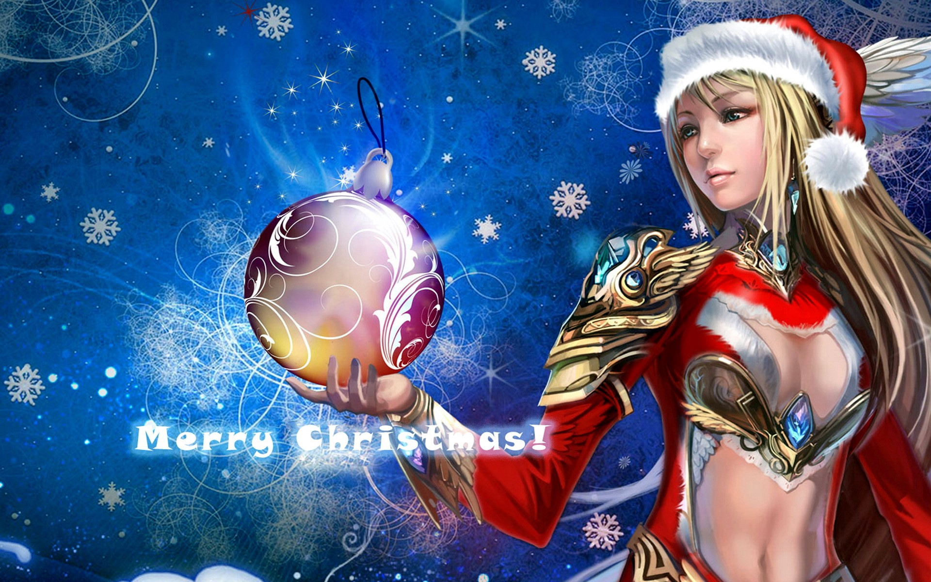 Christmas Fantasy Girl Holding Ornament HD Wallpaper