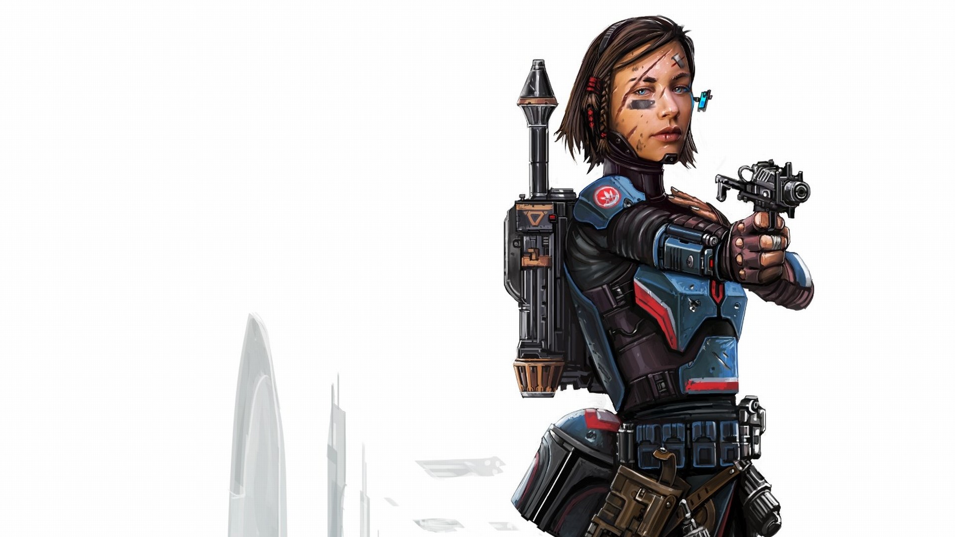 Female warrior with pistol and armor HD Wallpaper
