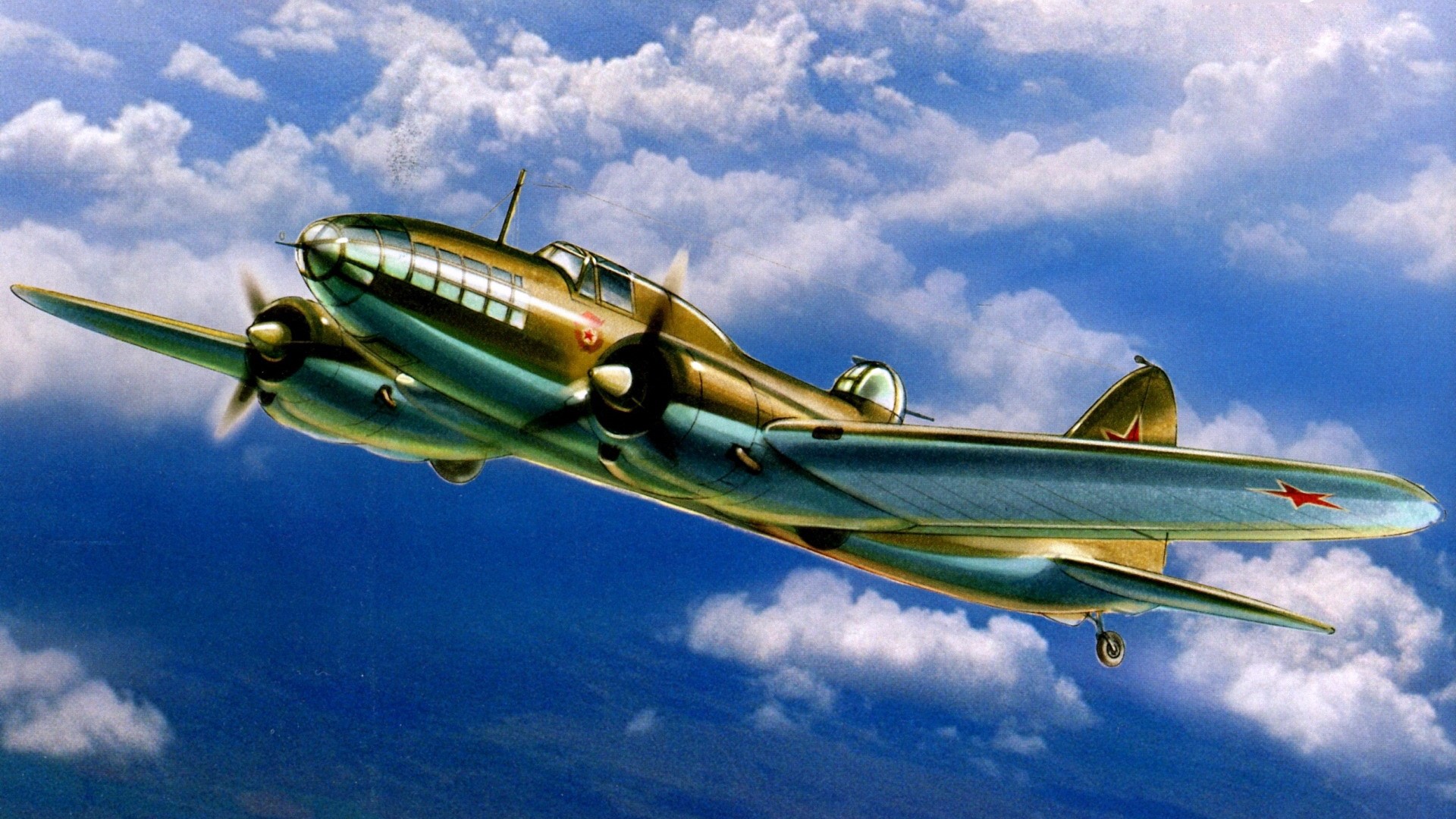 Soviet bomber airplane flying in the sky HD Wallpaper