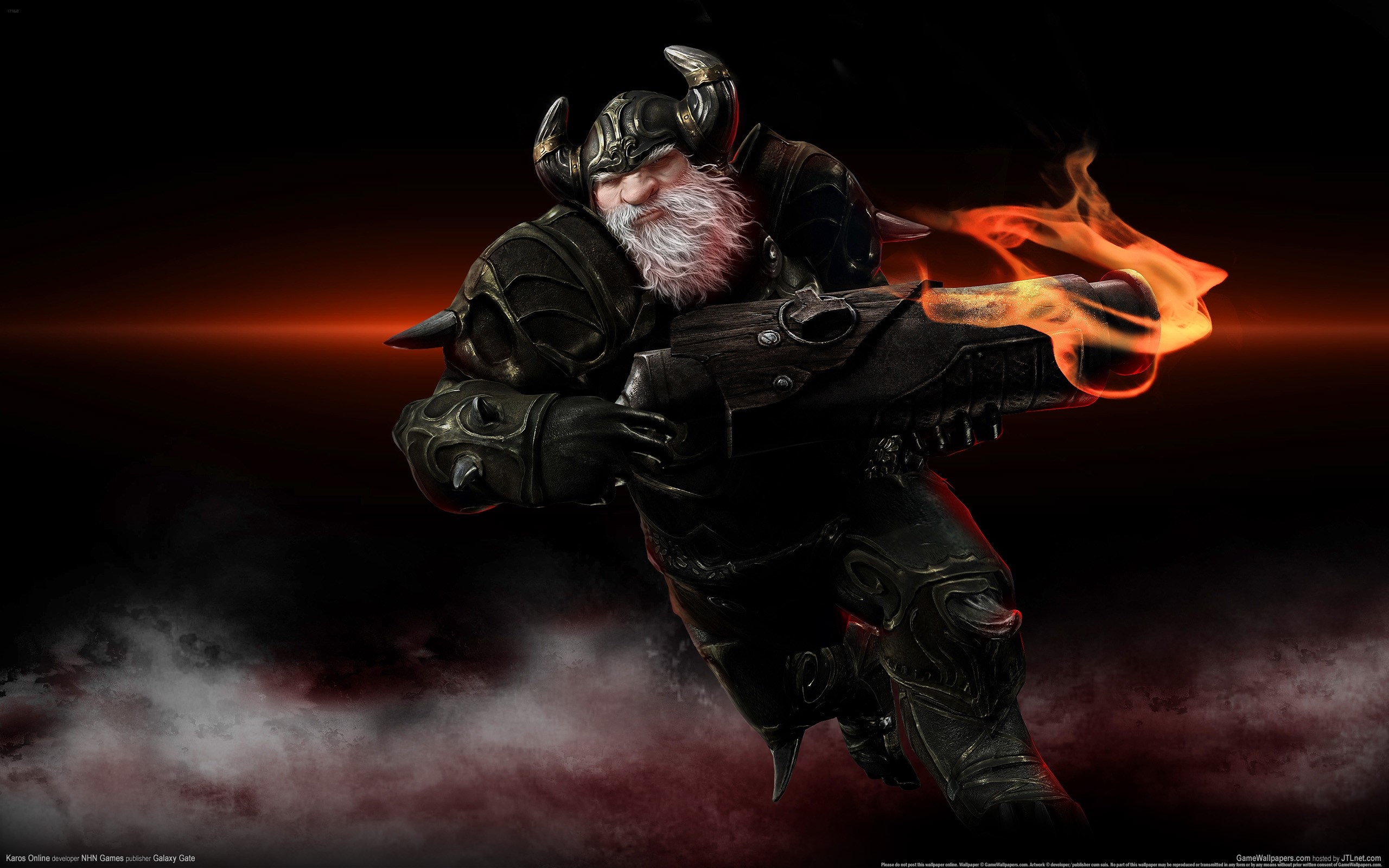 Dwarf warrior with a flamethrower from Karos Online HD Wallpaper